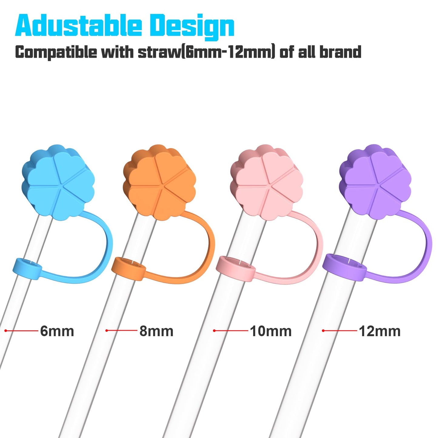 Adjustable Straw Cover for Stanley|Simple Modern|Yeti|Owala|Hydro Flask|Reduce|Maars|Meoky|MaxBase|Beast|Hydrapeak Cup, All Brand of Straw Accessories, Diameter 6mm-12mm, BPA Free, Dishwasher safe