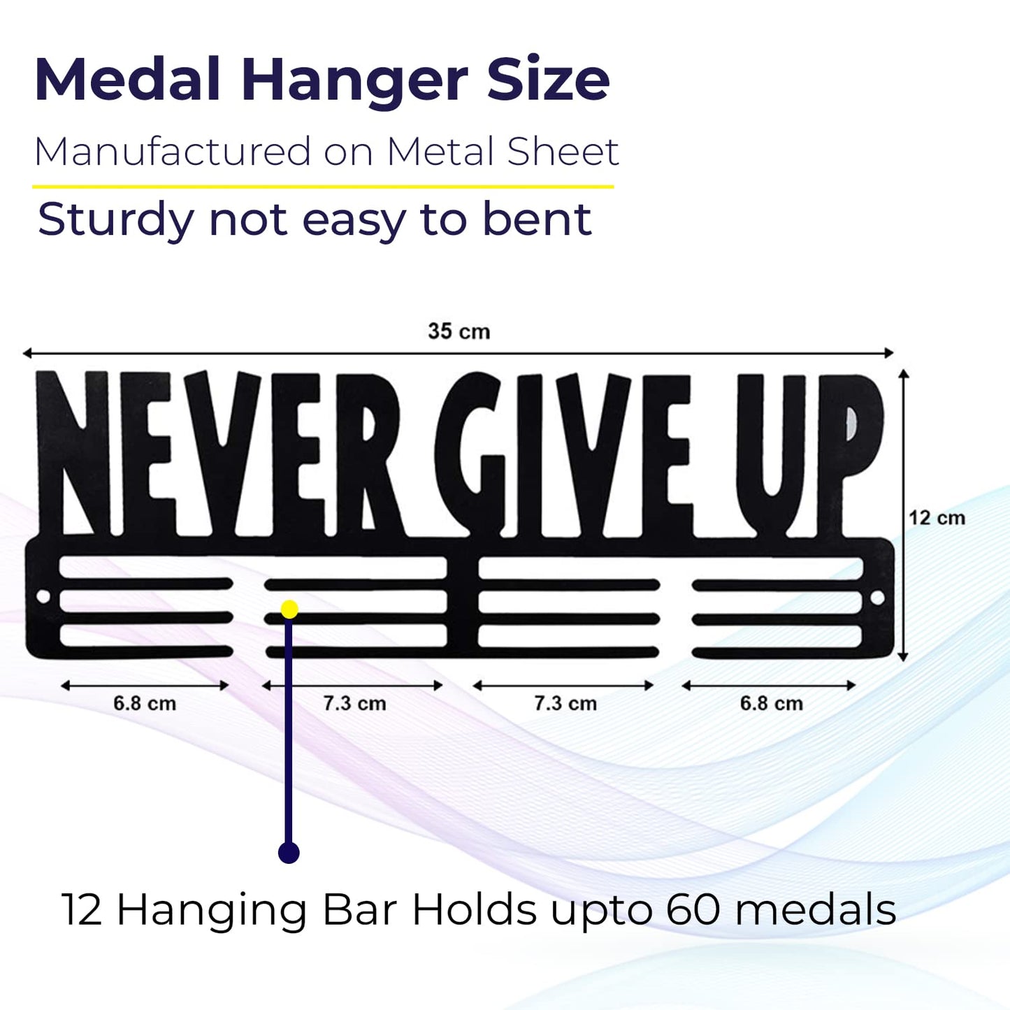 SEHAZ ARTWORKS Medal Hanger Display | Medal Holder Display | Medal Display Hanger | Medal Holder Wall (Holds Upto 30-40 Medals) NeverGiveUp Black
