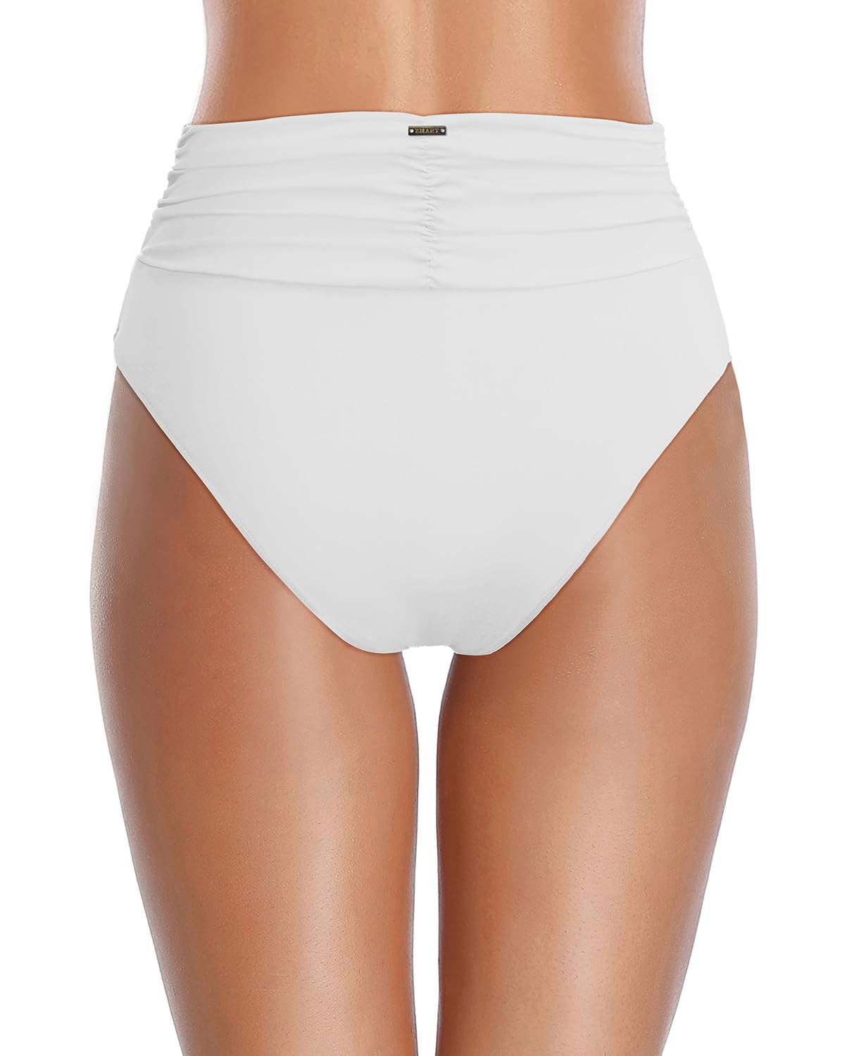 Zmart Women's High Waisted Bikini Bottoms Ruched Tummy Control Bathing Suit Bottom Full Coverage Swimsuit White L