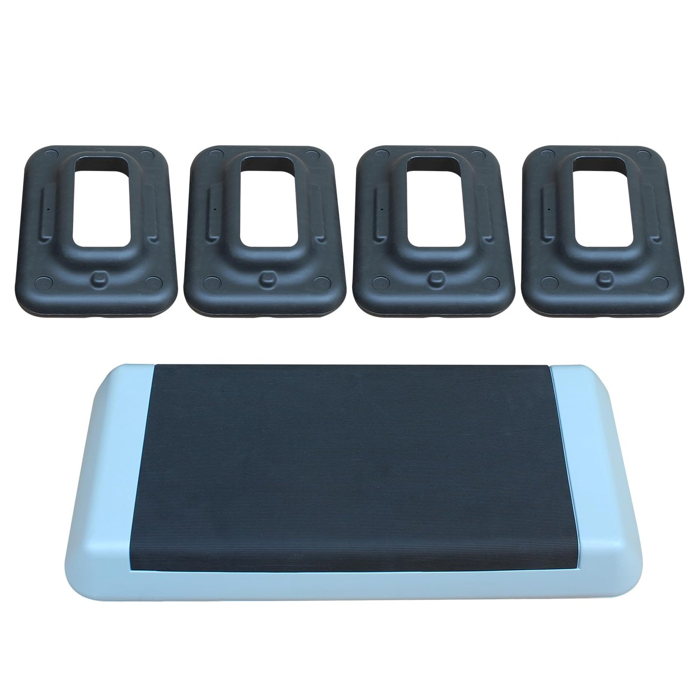 SculPong Aerobic Step Platform Height Adjustable Workout Step 4" - 6" - 8" for Fitness Strength Training with 4 Risers Gray