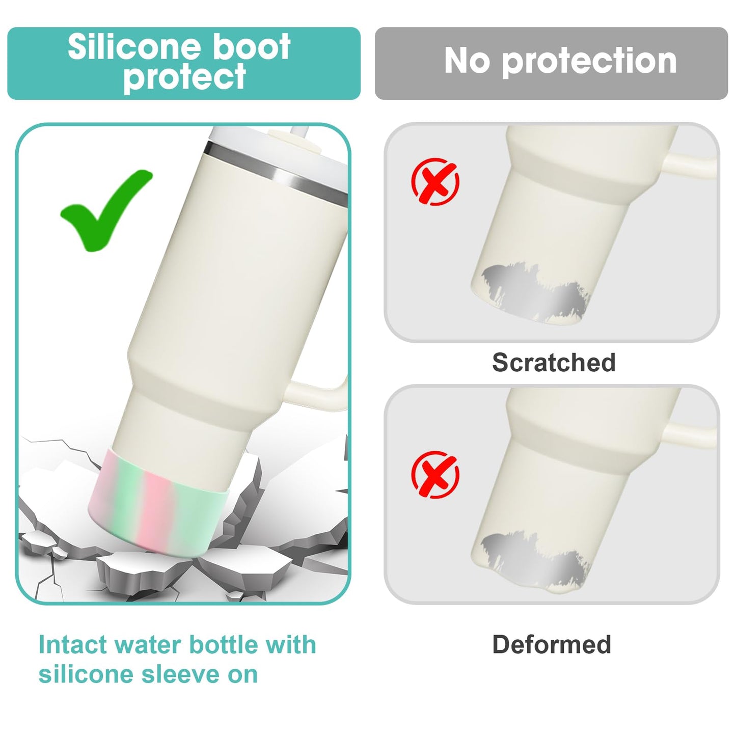 Upgrade 2PCS Protective Silicone Boot Bumper for Stanley Quencher Adventure 40oz 30oz IceFlow 20oz 30oz Tumbler, Water Bottle Bottom Sleeve Cover Accessories for Stanley Mug Cup(Light Cyan+Pink)