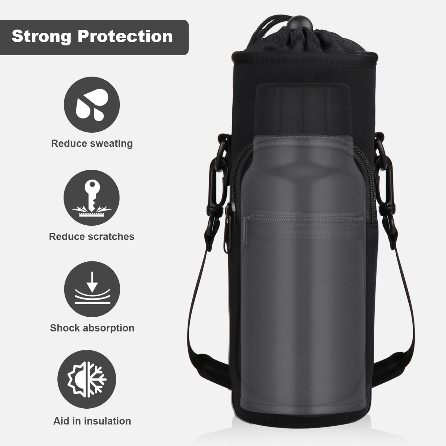 Water Bottle Holder with Strap, Water Bottle Carrier Bag with Phone Pocket, Shoulder Hand Strap Insulated Neoprene 40 oz Water Bottle Sleeve for Walking Hiking Camping Gym