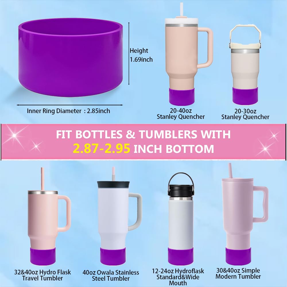 ZhaoHeFits New Neon Matte Luster Silicone Boot Sleeve for Stanley/Simple Modern 20-40oz for Owala-24oz and More Bottles with 2.8-3in Base Glitter Anti Slip Cover Protector (Neon Purple)