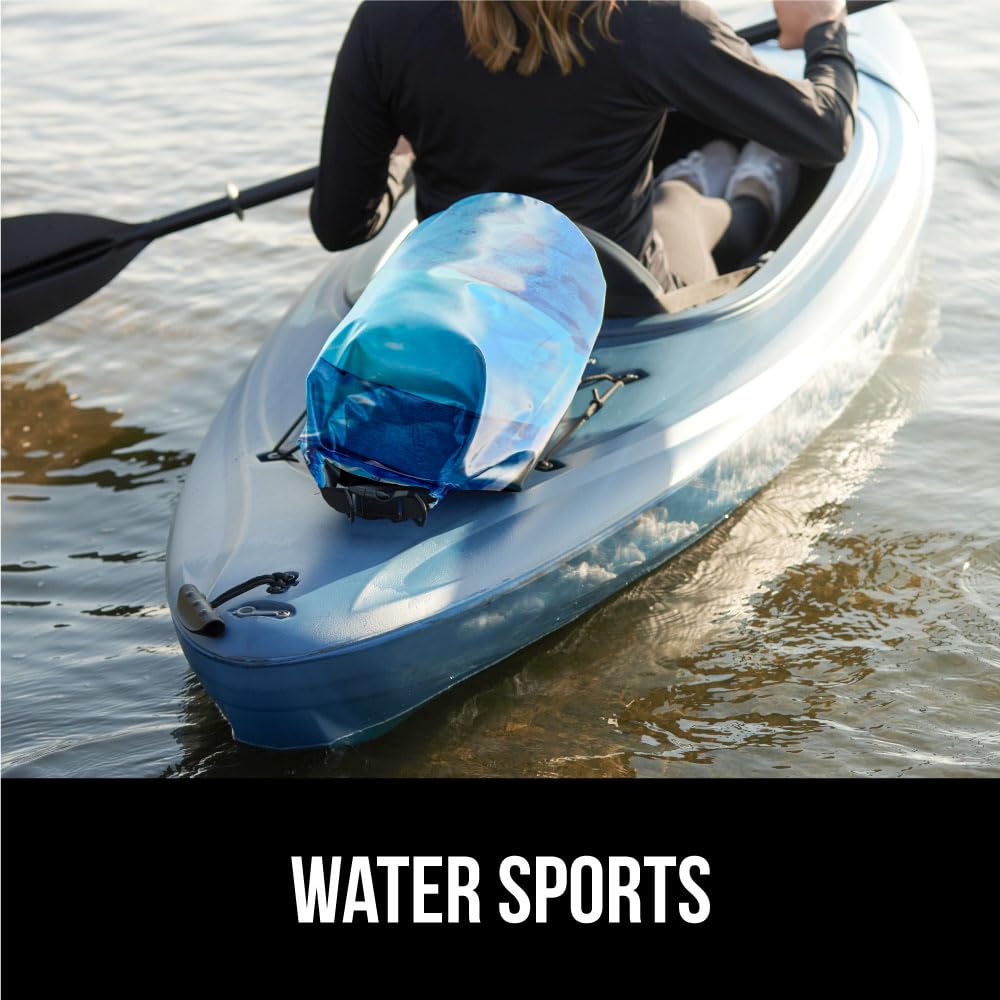 Gorilla Gear Heavy Duty 100% Waterproof IPX 6 Dry Bag, Tear and Puncture Resistant Bags, Kayaking Boating Hiking Camping Swimming Water Sports, Lightweight Outdoor Wet Storage Backpack, 5L Clear Blue