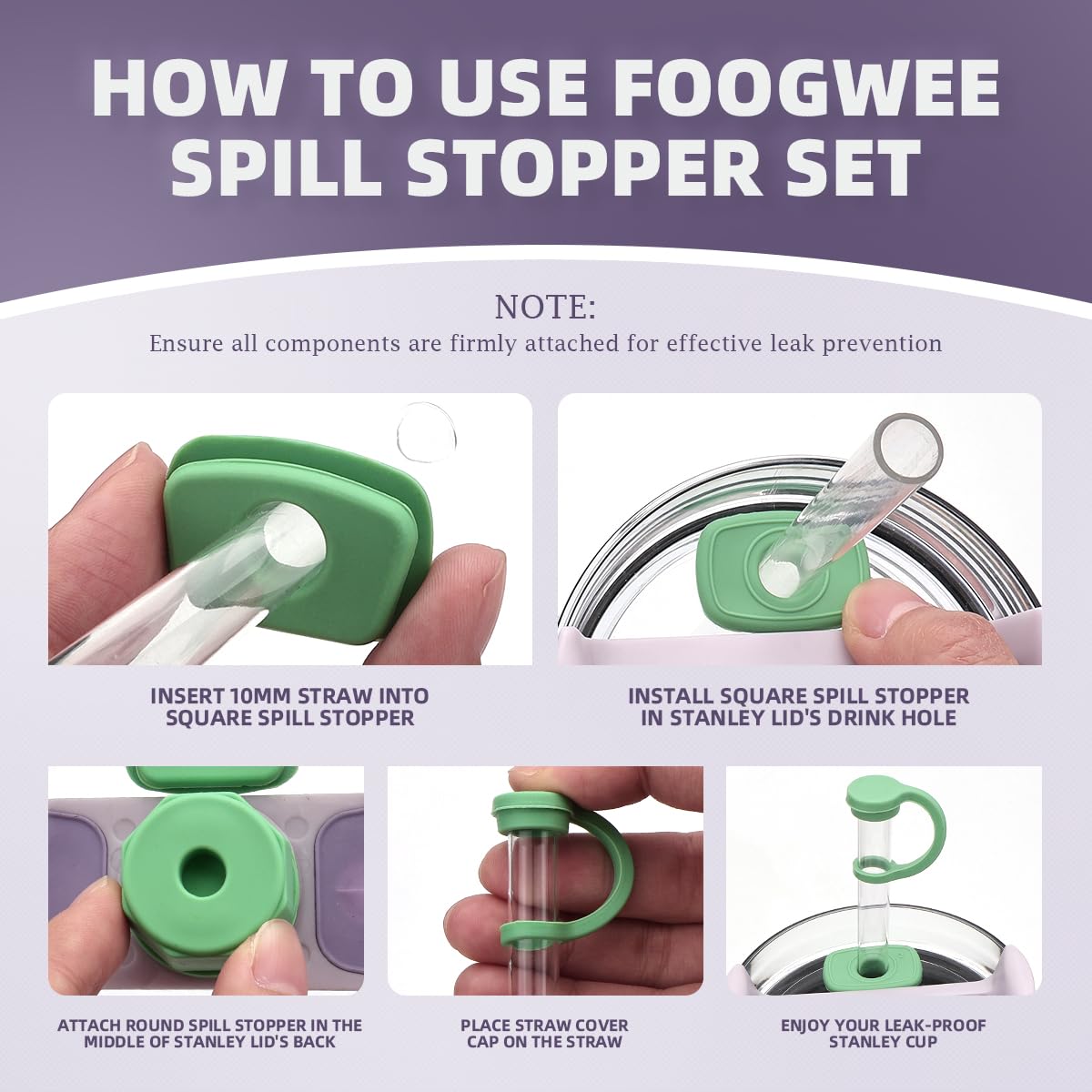 Silicone Spill Stopper Sets for Stanley 40/30 oz Quencher H2.0&1.0 Tumbler with Handle, Cup Accessories with Straw Cover Caps, Leak Stoppers(6Pcs Version 1.0&2.0) (Jade)