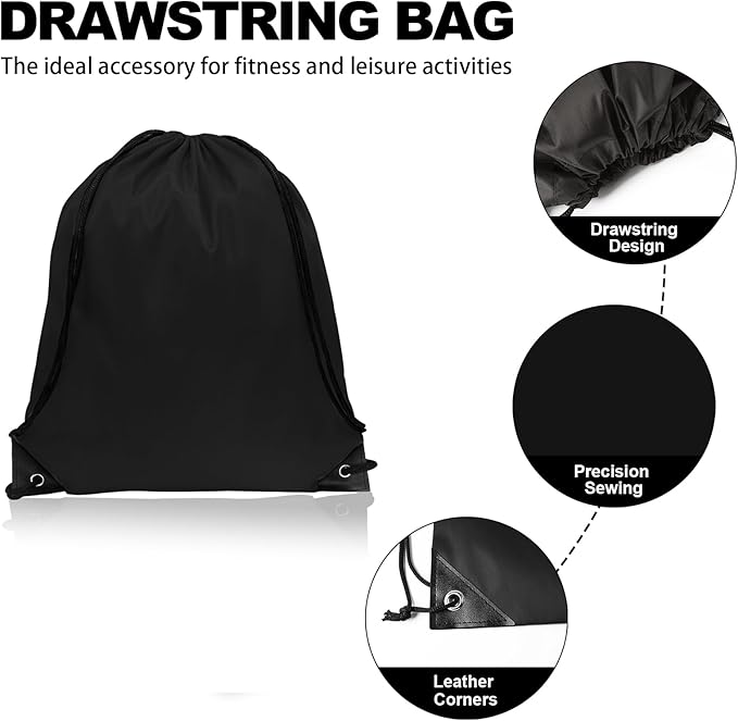 GoodtoU Nylon Backpacks - Drawstring Bags Bulk - Gym, Sport, Travel (Black, 20Pcs)