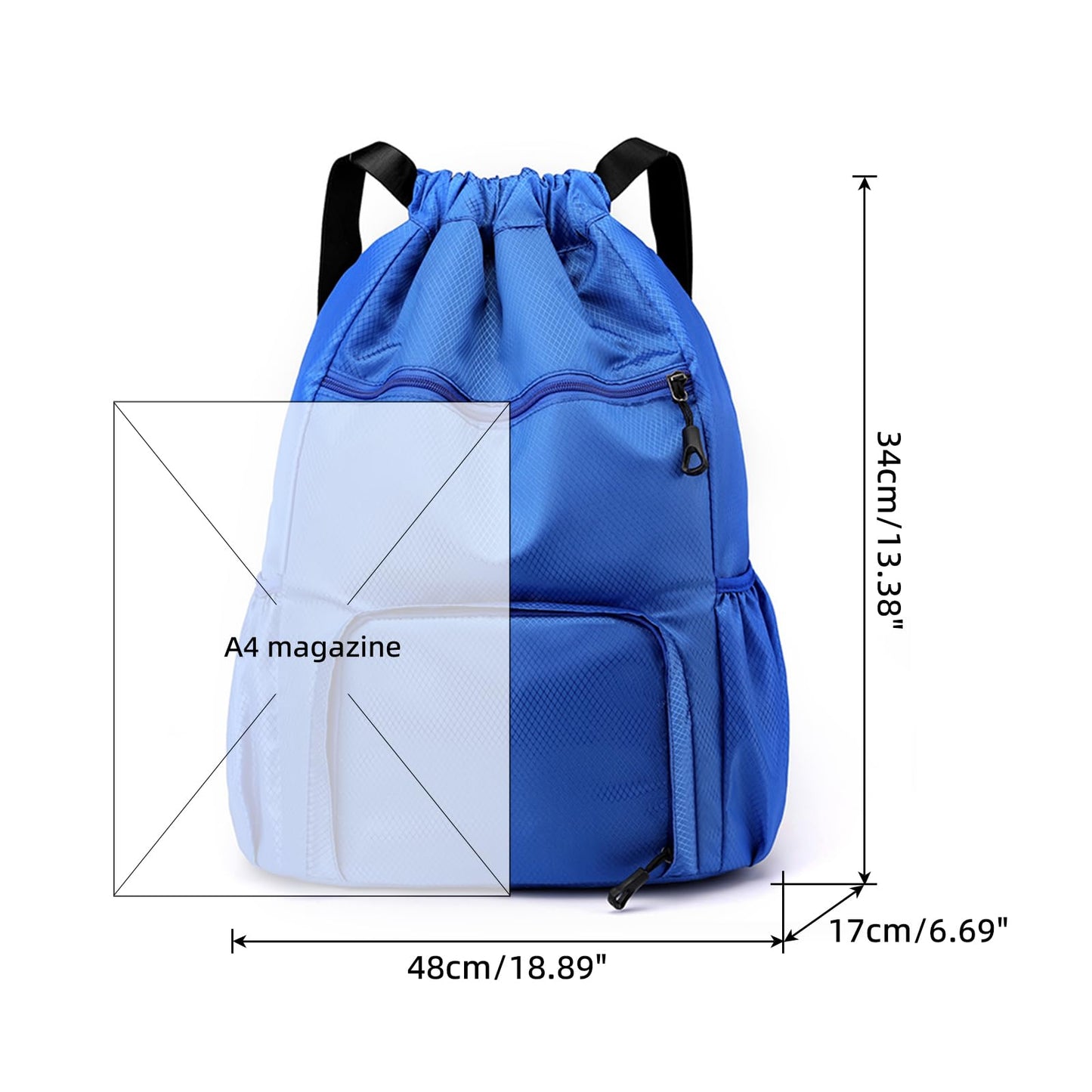 ChuLian Drawstring Backpack with Wet Pocket & Shoe Compartment, Water-Resistant Sports Gym Beach Swim String Bag for Women Men Navy Blue