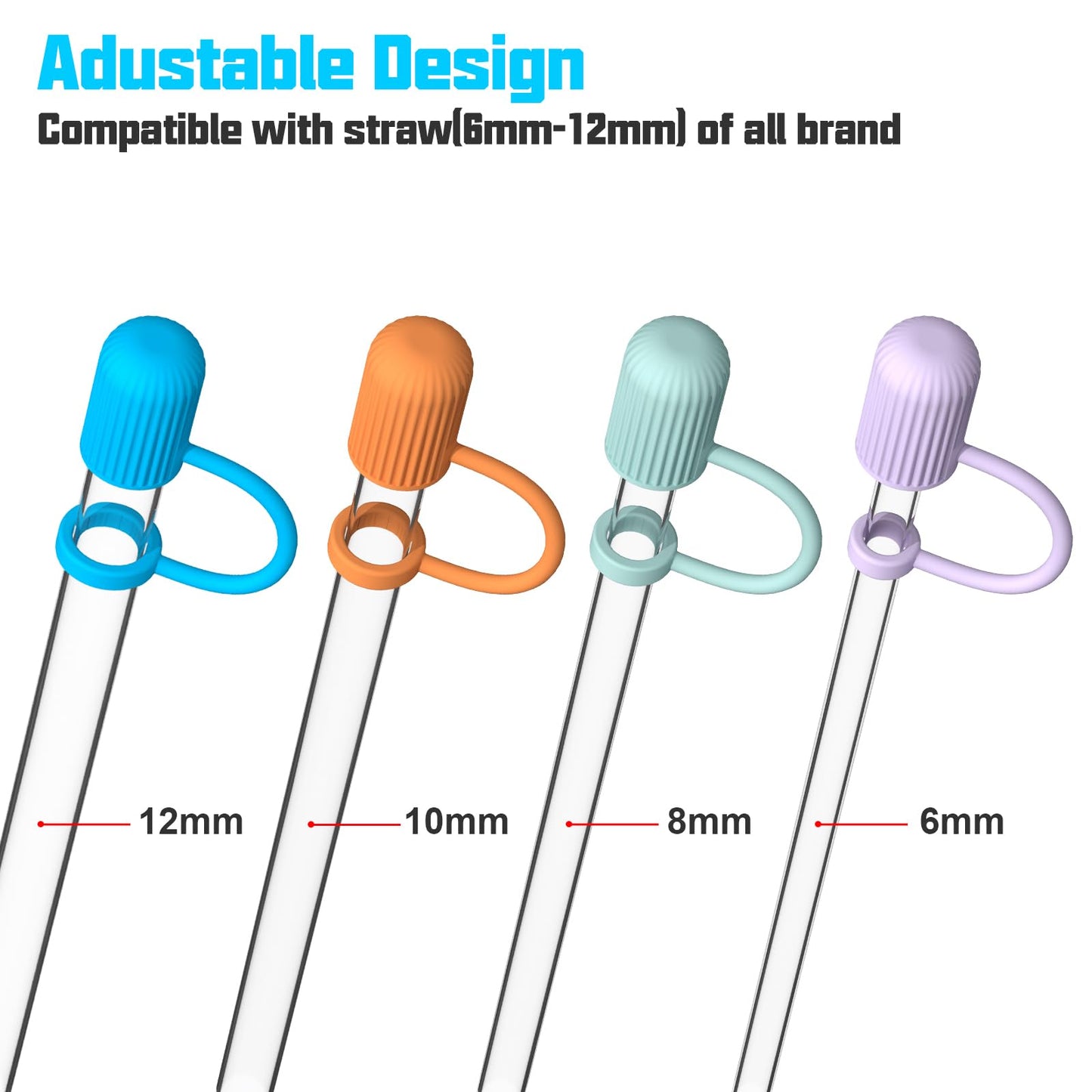 Adjustable Straw Cover for Stanley|Simple Modern|Yeti|Owala|Hydro Flask|Reduce|Maars|Meoky|MaxBase|Beast|Hydrapeak Cup, All Brand of Straw Accessories, Diameter 6mm-12mm, BPA Free, Dishwasher safe