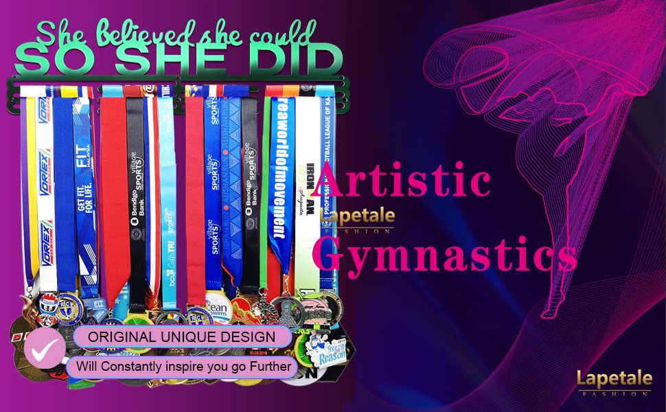 Lapetale Fashion Medal Hanger Holder Display Wall Rack Frame Shelf in 16" long-Medal Hanger Awards Ribbon Cheer,gymnastics,soccer,softball Holder Display Custom Rack for Sports Medals Easy to Install