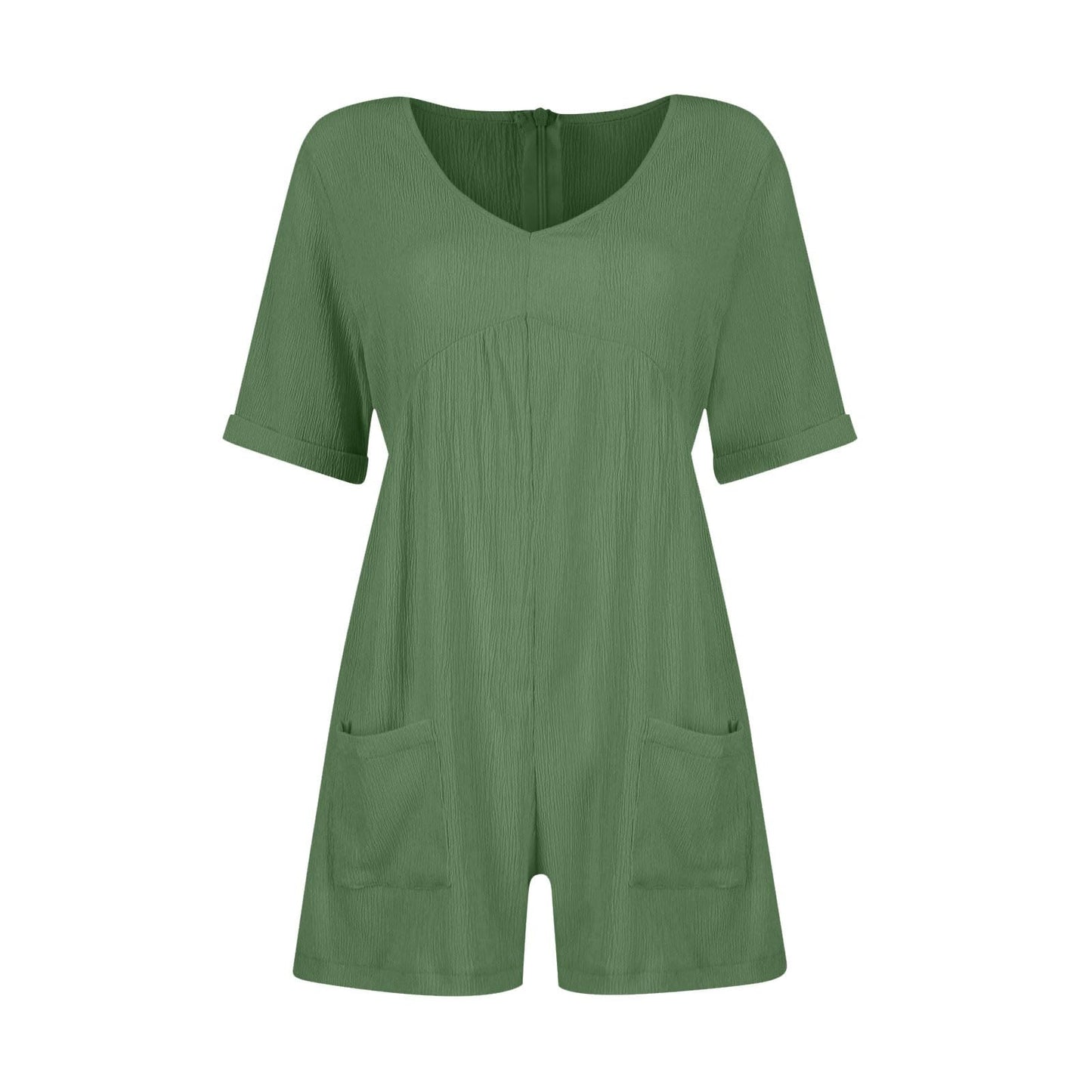 Womens Rompers for Summer V Neck Short Sleeve One Piece Jumpsuits for Women Dressy Casual Loose Fit Short Overalls with Pockets Lounge Baggy Wide Leg Tshirt Romper Summer Dresses 2024(Army Green,XL)