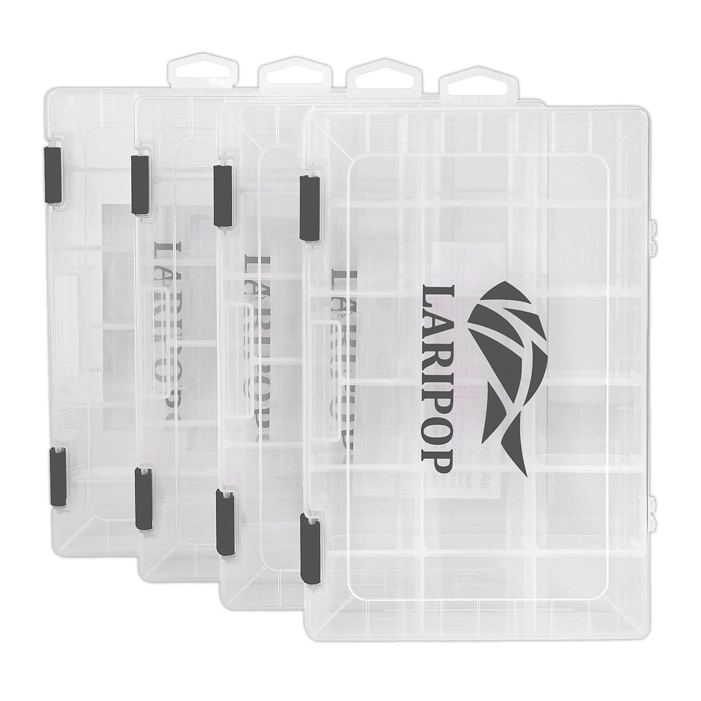 LARIPOP Fishing Tackle Box Set with Adjustable Dividers, Transparent Organizer Tray, Plastic Tool Box, Bait Separator -Angler's equipment lure box - 2 Packs /4 Packs Tackle Trays - Parts Box