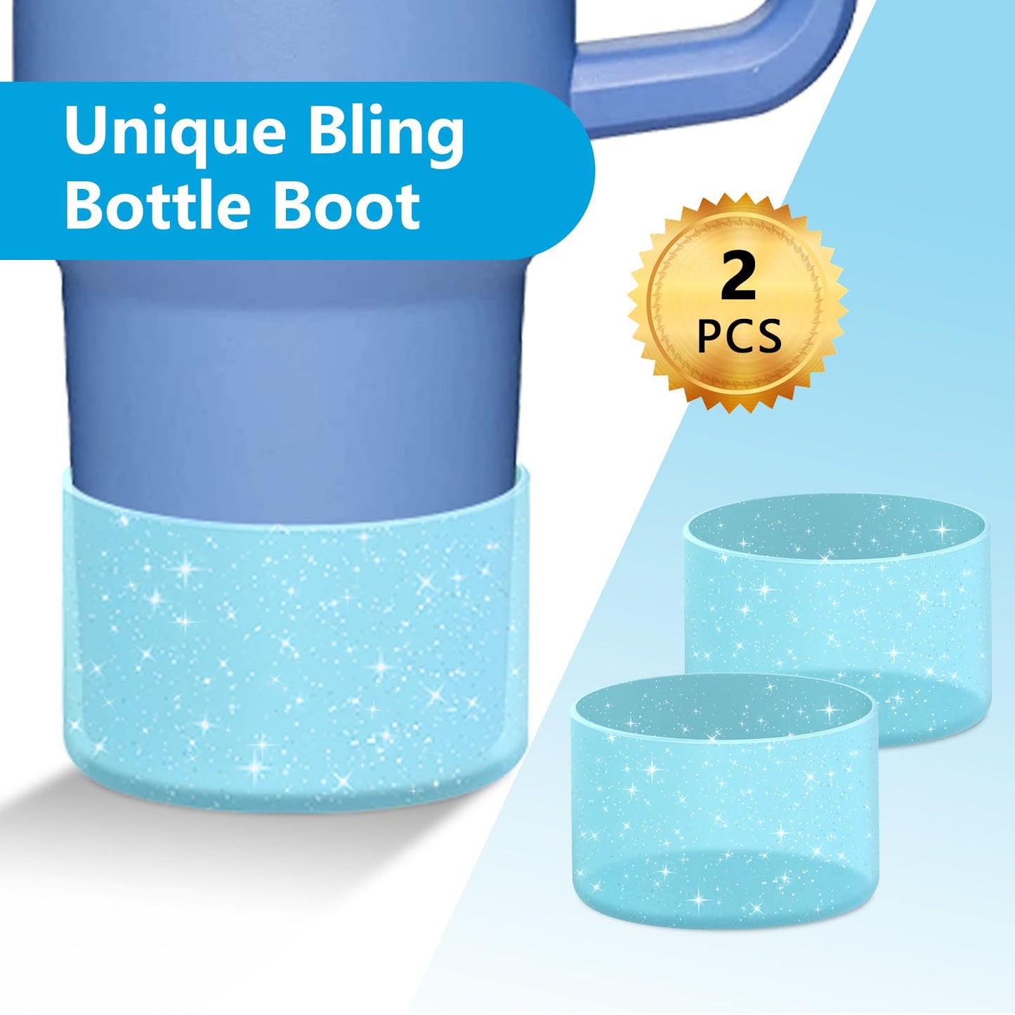WUQID 2 Pack Bling Silicone Boot Compatible with Stanley Quencher Adventure 40oz & Stanley IceFlow 20oz 30oz, Reduces Dents Protective Water Bottle Bottom Cover Sleeve Compatible with Stanley Tumbler