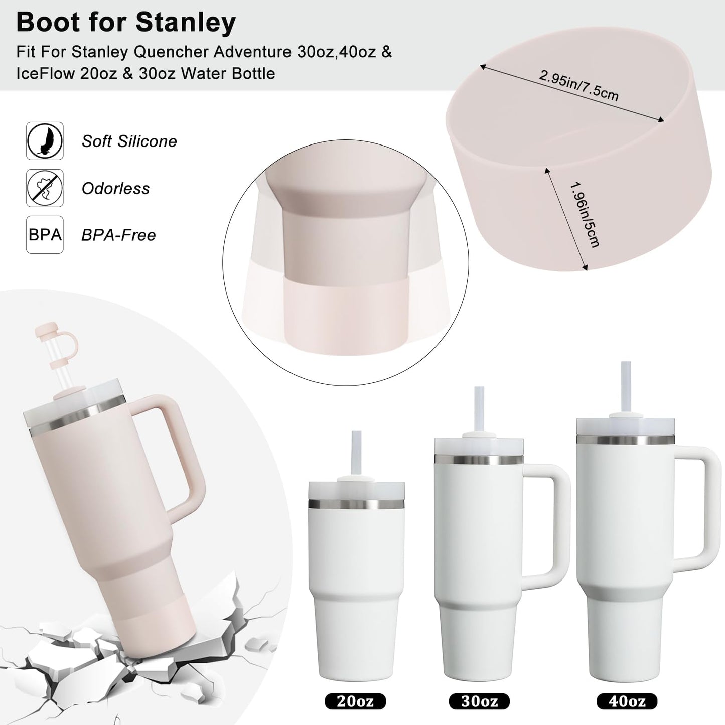 6 Pcs Accessories for Stanley Cup 20-40oz,2 Straw Covers,2 Replacement Straws,1 Straw Brush,1 Boot Included, SIlicone Straw Cover Caps Topper (Pink)