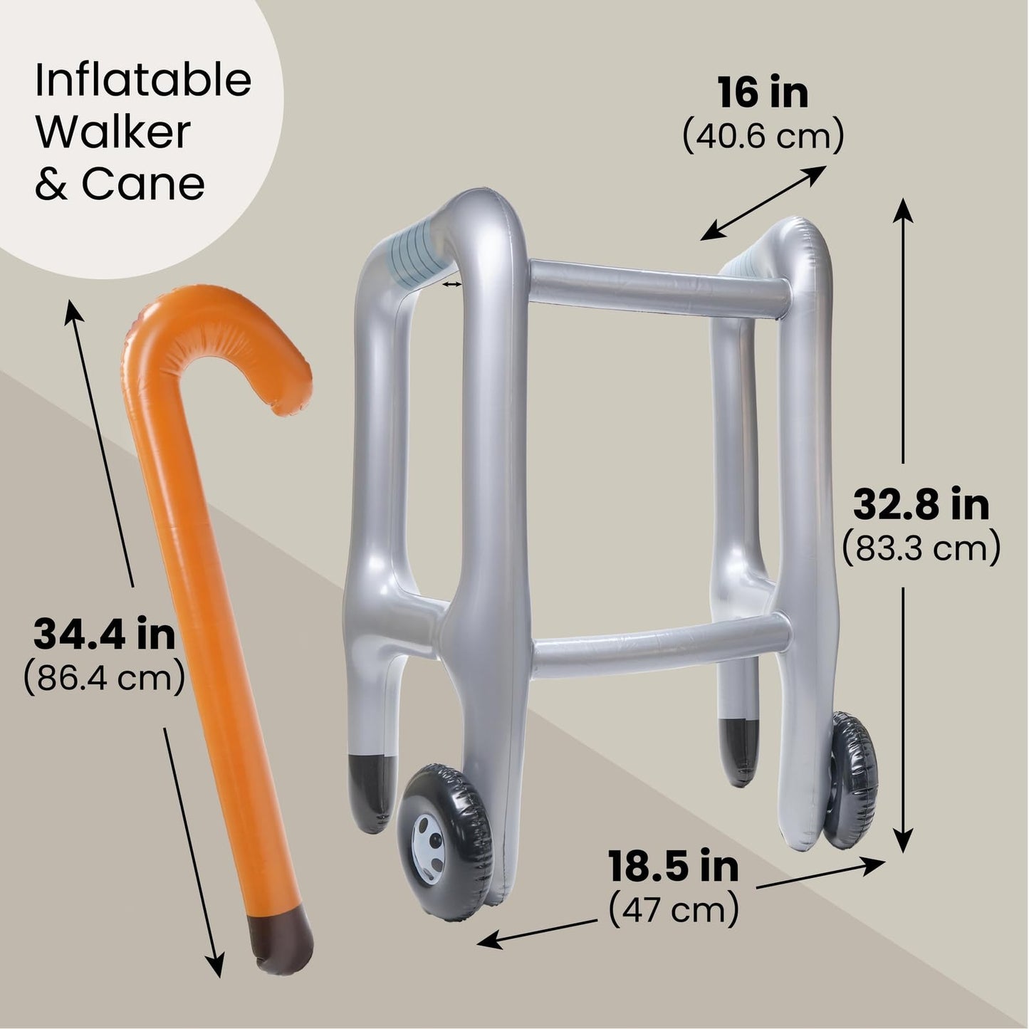 Okuna Outpost 2 Pieces Inflatable Walker and Cane - Funny Gag Gift for Over The Hill Birthday Decorations, 100 Days of School Joke Props - Funny Party Decorations