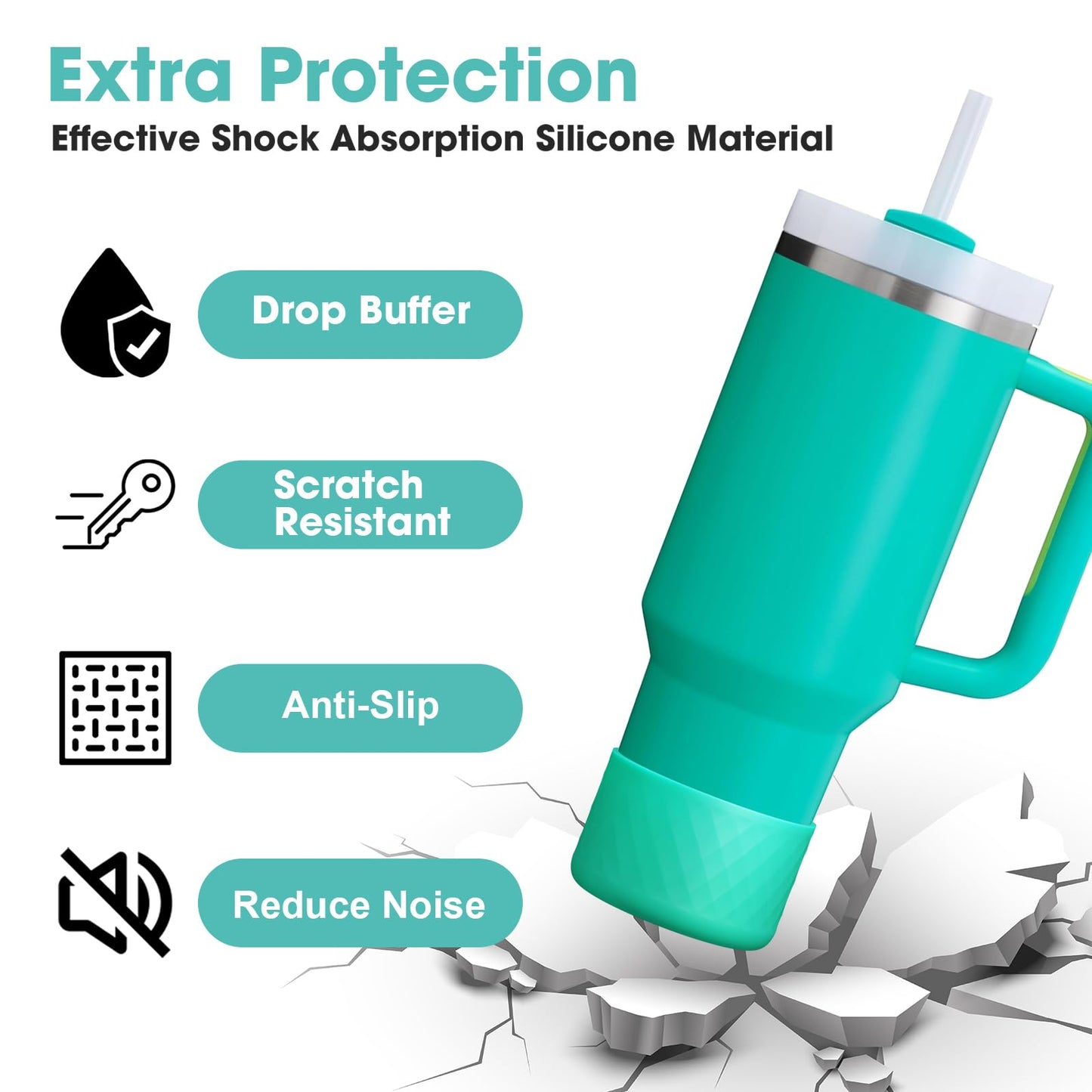 Upgrade 2PCS Protective Silicone Boot Bumper for Stanley Quencher Adventure 40oz 30oz IceFlow 20oz 30oz Tumbler, Water Bottle Bottom Sleeve Cover Accessories for Stanley Mug Cup(Cyan)