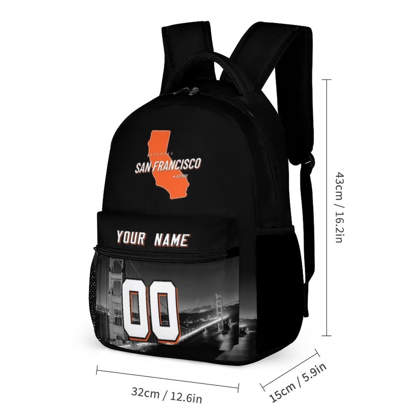 ZSX74B Custom Baseball City Night Skyline Backpack Personalized Travel Bag High Capacity Fan Name & Number Gift for Men Women