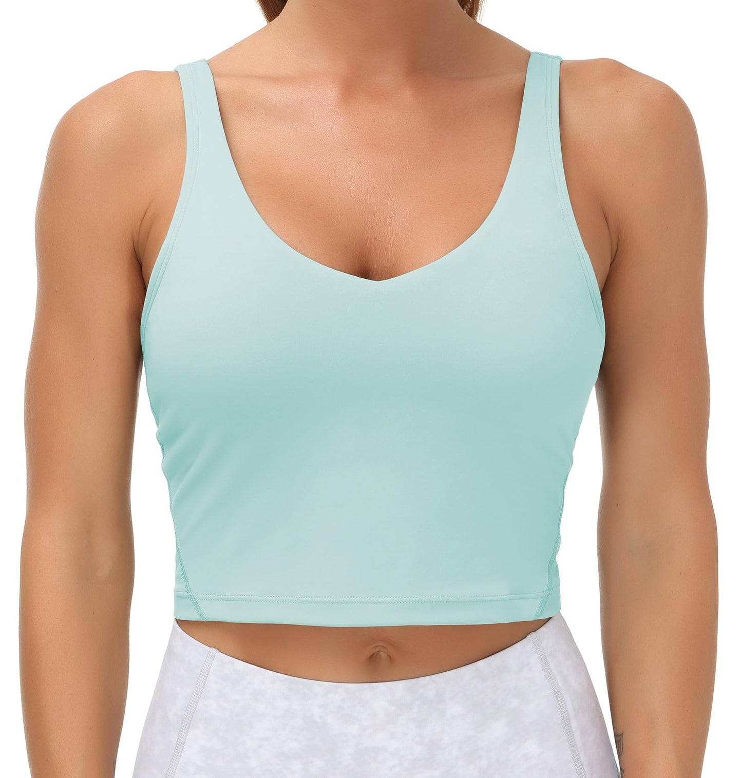 Women’s Longline Sports Bra Wirefree Padded Medium Support Yoga Bras Gym Running Workout Tank Tops (Light Blue, Small)