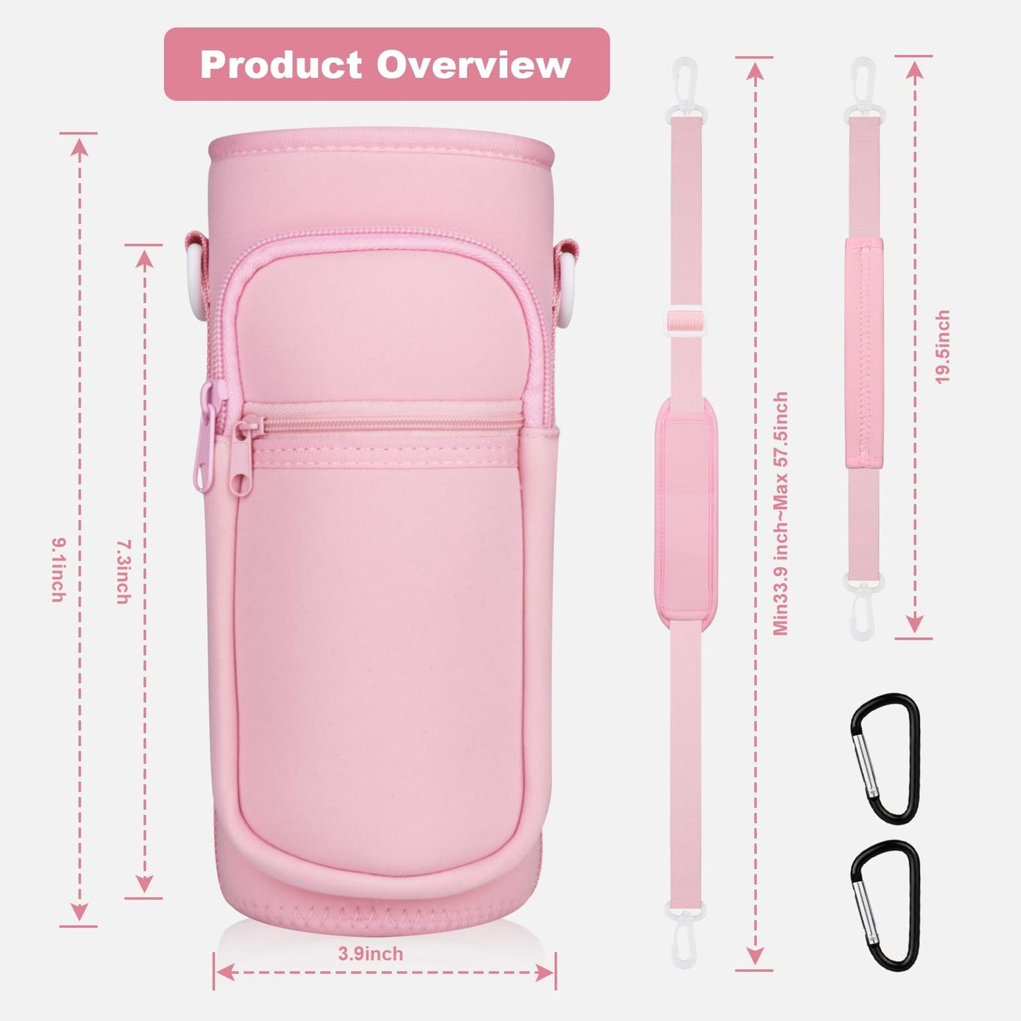 Bstge Water Bottle Holder with Strap, Water Bottle Carrier Bag with Phone Pocket, Shoulder Hand Strap Insulated Neoprene 32 oz Water Bottle Sleeve for Walking Hiking Camping Gym(Pink)