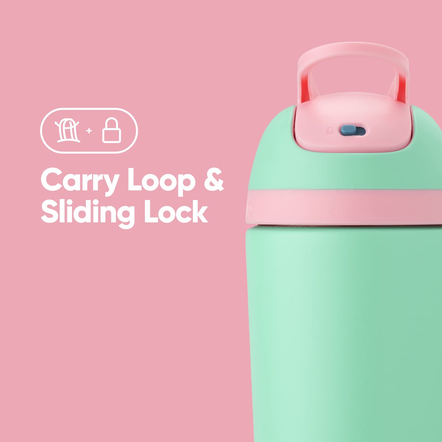 Owala Kids Flip Insulation Stainless Steel Water Bottle with Straw, Locking Lid Water Bottle, Kids Water Bottle, Great for Travel, 14 Oz, Teal and Pink