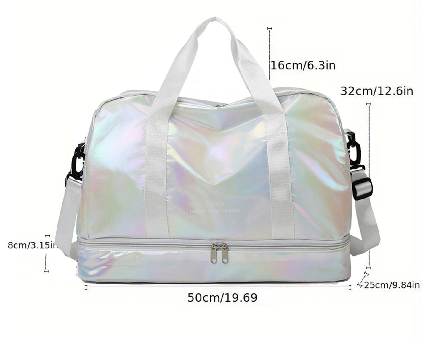 Gym yoga Bag Dry Wet Separated,Sports Travel Duffel Bag,Weekender Overnight Carry On Bag with Shoes Compartment Wet Pocket Women Travel Foldable Bag (fluorescent white)