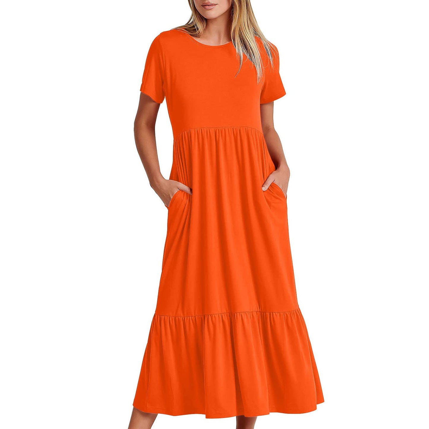 openpig Womens Summer Dresses Maxi Summer Dresses for Women 2024 Tiered Vacation Long Beach Sundress Casual loose Short Sleeve Dress with PocketsLiquidation Boxes Returns