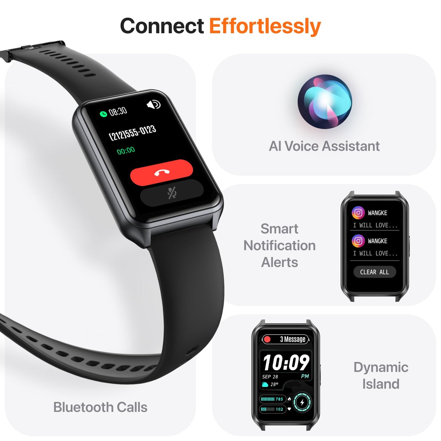 Smart Watch Fitness Tracker with Make Call 24/7 Heart Rate Blood Pressure Sleep Monitor, 100+ Sports Modes, Calorie Step Counter for Walking, IP68 Waterproof, Smart Watches for Women Men