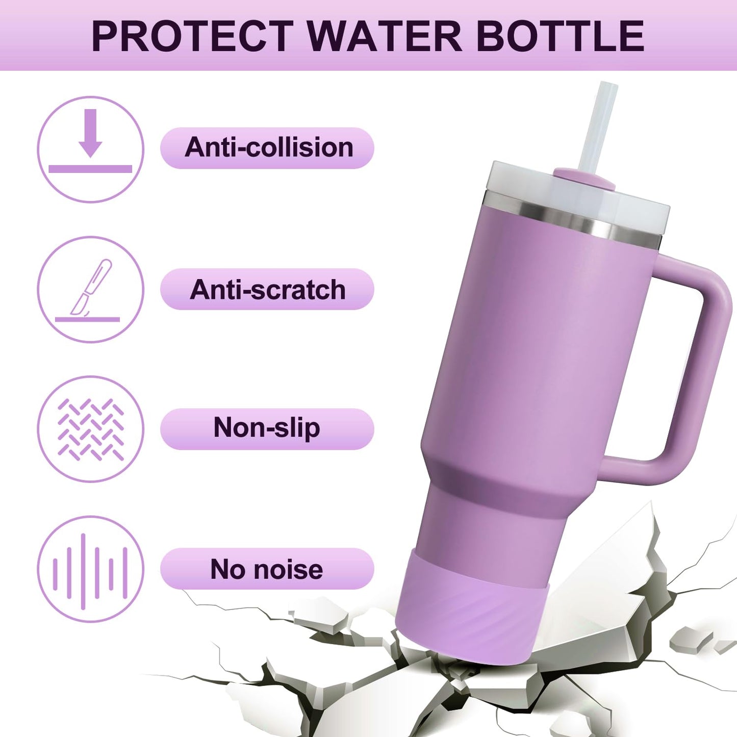 Affute Protective Silicone Boot for Stanley Quencher H2.0 40 oz & IceFlow Flip 20 oz 30 oz and hydroflask 12-24 oz, Anti-Slip Bottle Bottom Sleeve Cover (Violet)