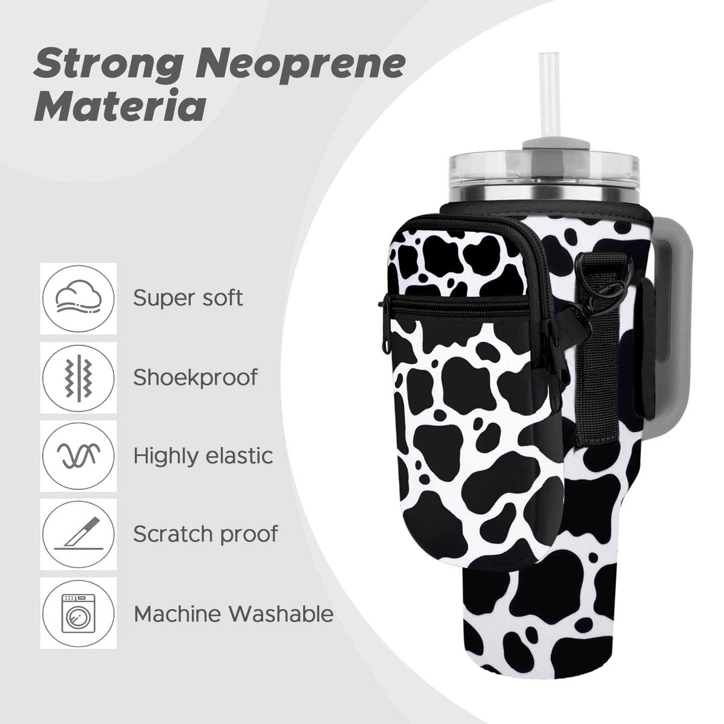 Watter Bottle Carrier Bag with Detachable Pocket Compatible with Stanley& Simple Morden 40oz Tumbler with Handle,Water Cup Holder with Adjustable Shoulder Strap& Carabiner for Stanley Cup Accessories