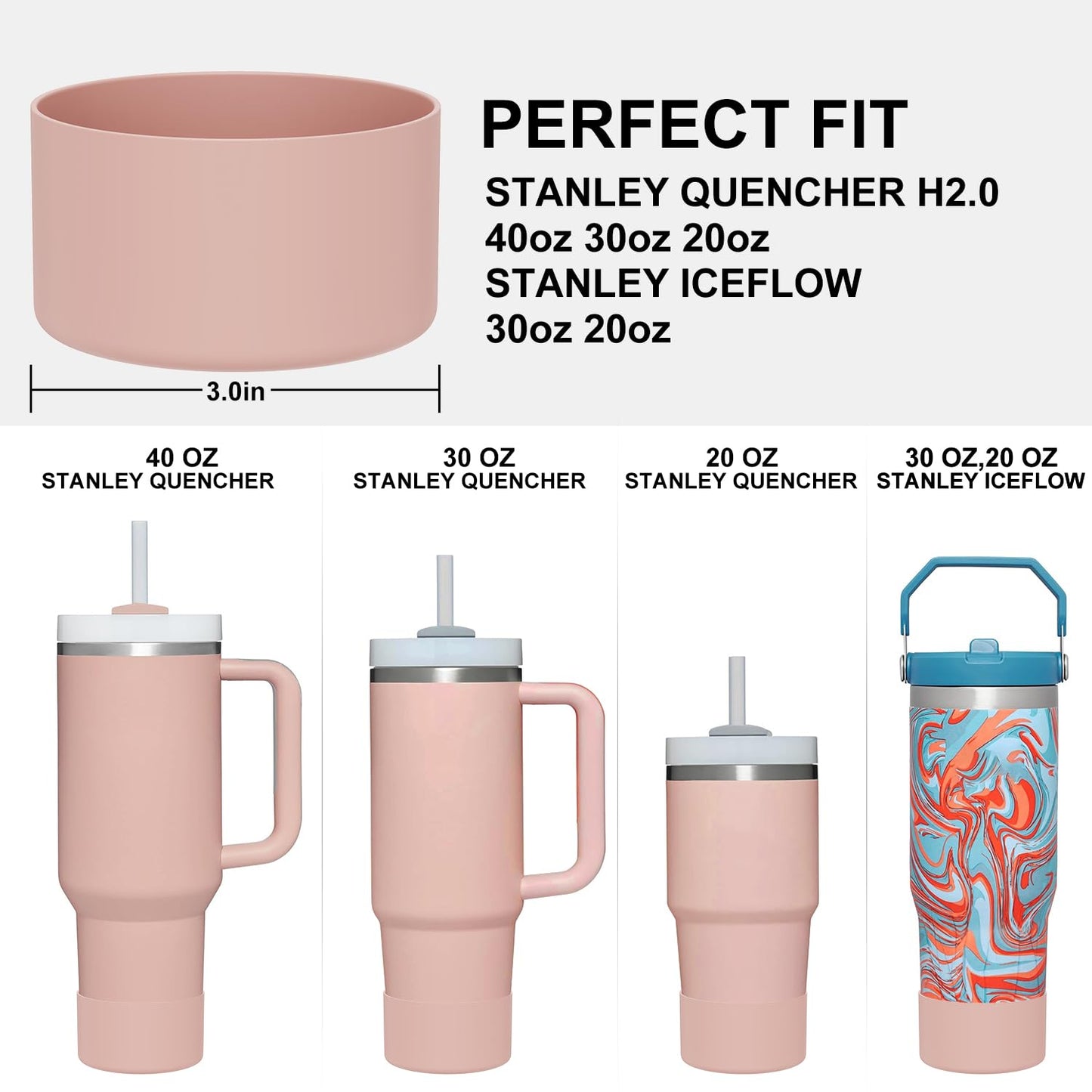 Affute Protective Silicone Boot for Stanley Quencher H2.0 40 30 20 oz & IceFlow Flip 30 20 oz, BPA Free Anti-Noise Anti-Scratch, Stanley Cup Protector Sleeve Cover Boot (Pink Dusk)