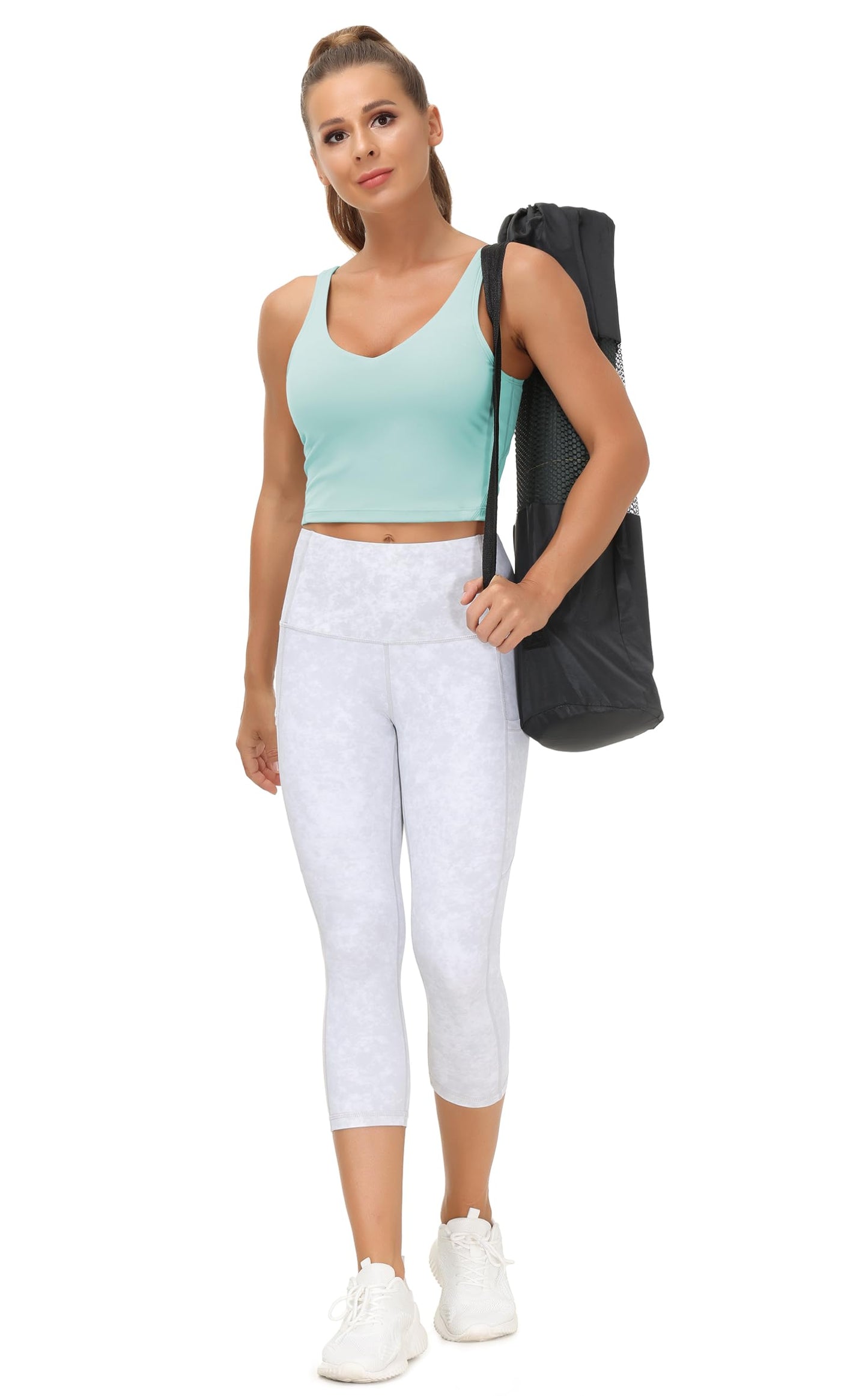 Women’s Longline Sports Bra Wirefree Padded Medium Support Yoga Bras Gym Running Workout Tank Tops (Light Blue, Small)