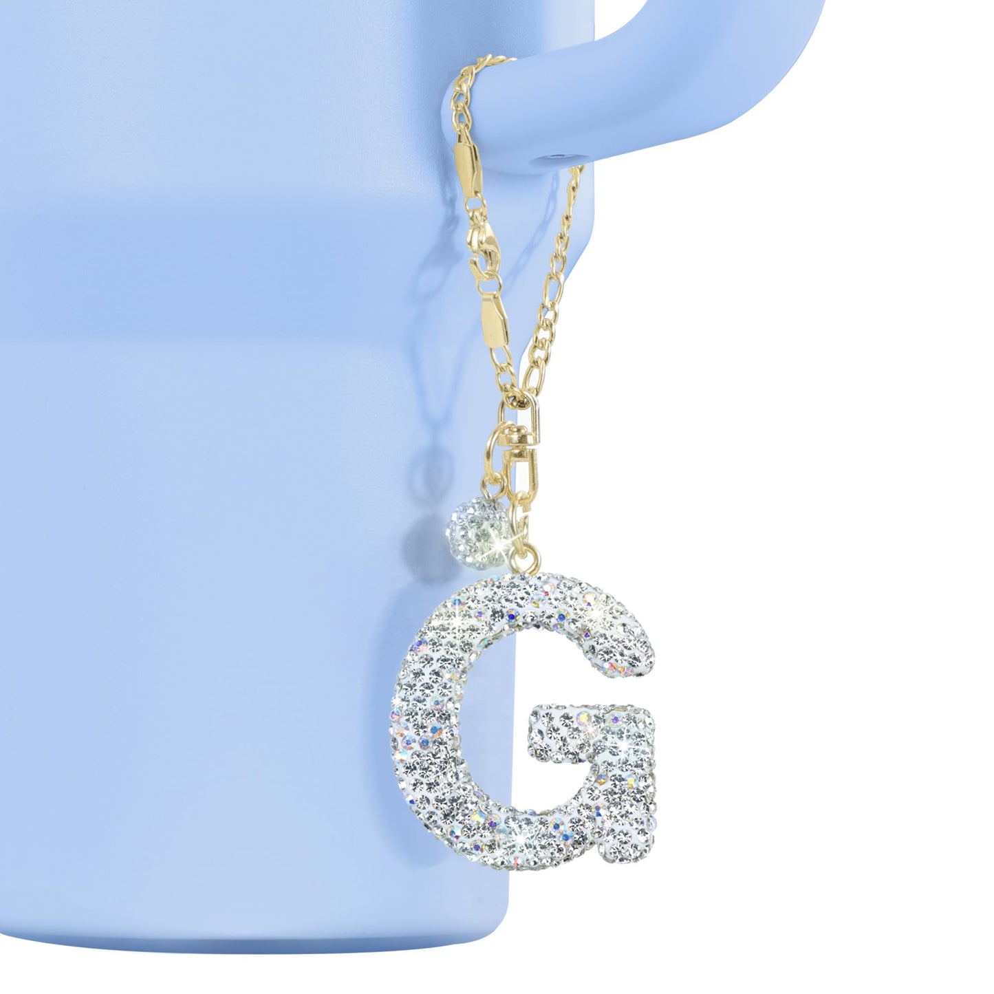 Mokoart Glitter Letter Tumbler Accessories for Stanley Cup, Water Bottle Chain for Stanley/Simple Modern Tumbler with Handle, Cute Initial Name ID with Bling Letter for Stanley Cup Accessories (G)
