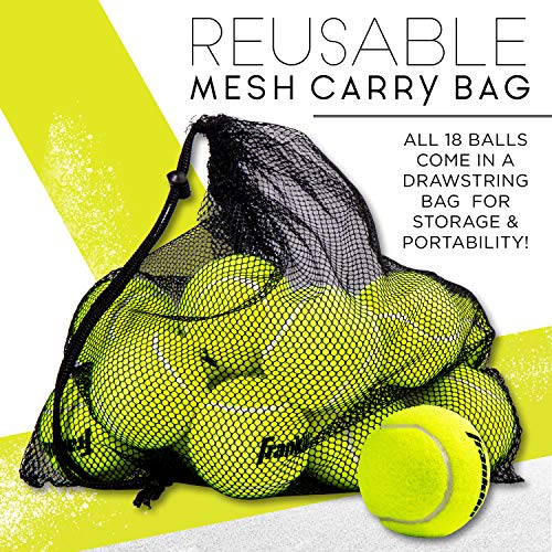 Franklin Sports Practice Tennis Balls - Pressureless Low Bounce Tennis Balls for Training - 18 Ball Bulk Pack with Carry Bag