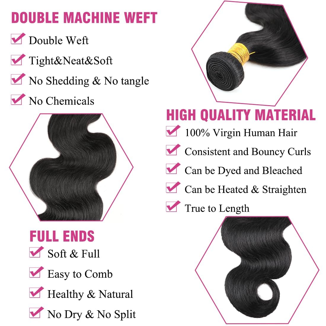 Brazilian Human Hair 1 Bundle Body Wave Human Hair Single Bundle 24inch 12A 100% Unprocessed Virgin Human Hair Body Wave Quick Weave Bundles Raw One Bundle Deals Natural Black