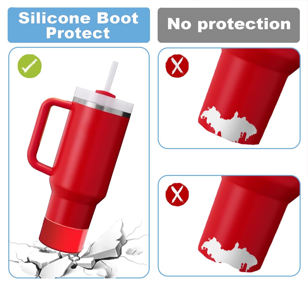 ZhaoHeFits New Neon Matte Luster Silicone Boot Sleeve for Stanley/Simple Modern 20-40oz for Owala-24oz and More Bottles with 2.8-3in Base Glitter Anti Slip Cover Protector (Neon Red)