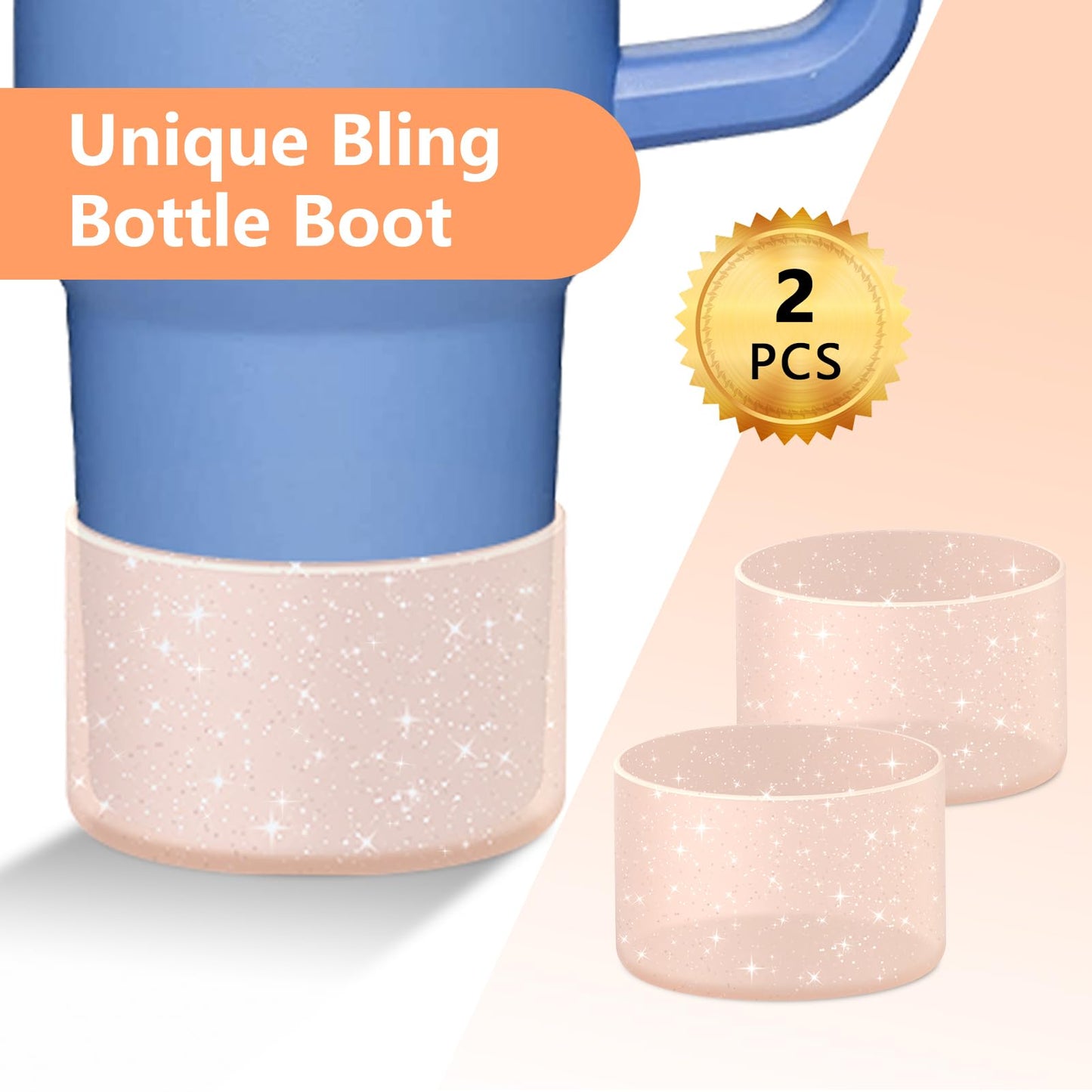 WUQID 2 Pack Bling Silicone Boot Compatible with Stanley Quencher Adventure 40oz & Stanley IceFlow 20oz 30oz, Reduces Dents Protective Water Bottle Bottom Cover Sleeve Compatible with Stanley Tumbler