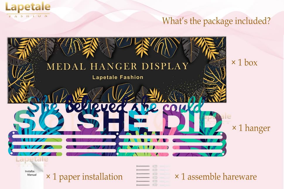 Lapetale Fashion Medal Hanger Holder Display Wall Rack Frame Shelf in 16" long-Medal Hanger Awards Ribbon Cheer,gymnastics,soccer,softball Holder Display Custom Rack for Sports Medals Easy to Install