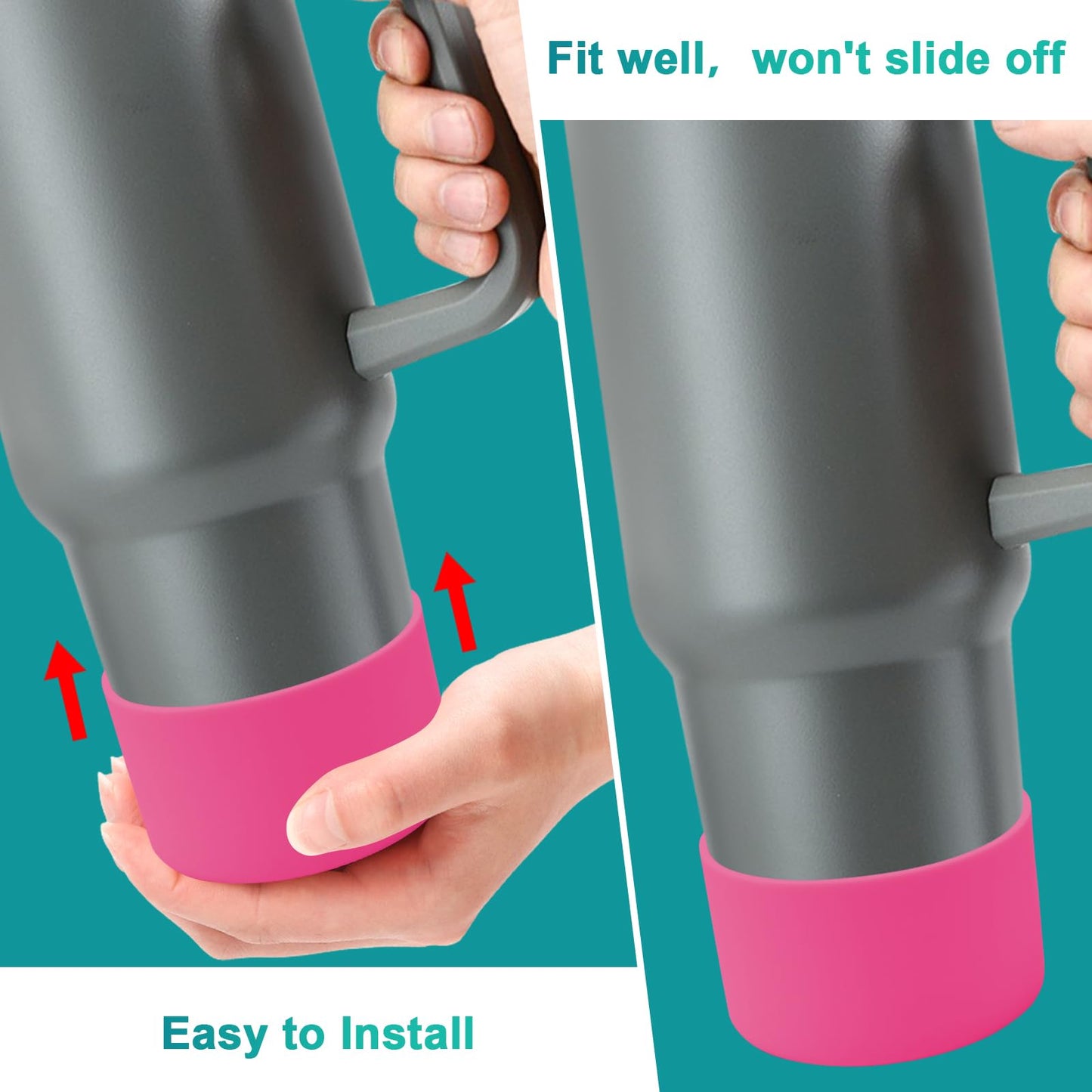 4Pack Silicone Boot for Stanley 40oz Quencher Adventure &Stanley IceFlow 30oz 20oz &Hydro Flask 12-40oz, Protective Cup Bottom Sleeve Cover Compatible with Stanley Cup Accessories (Rose Red)