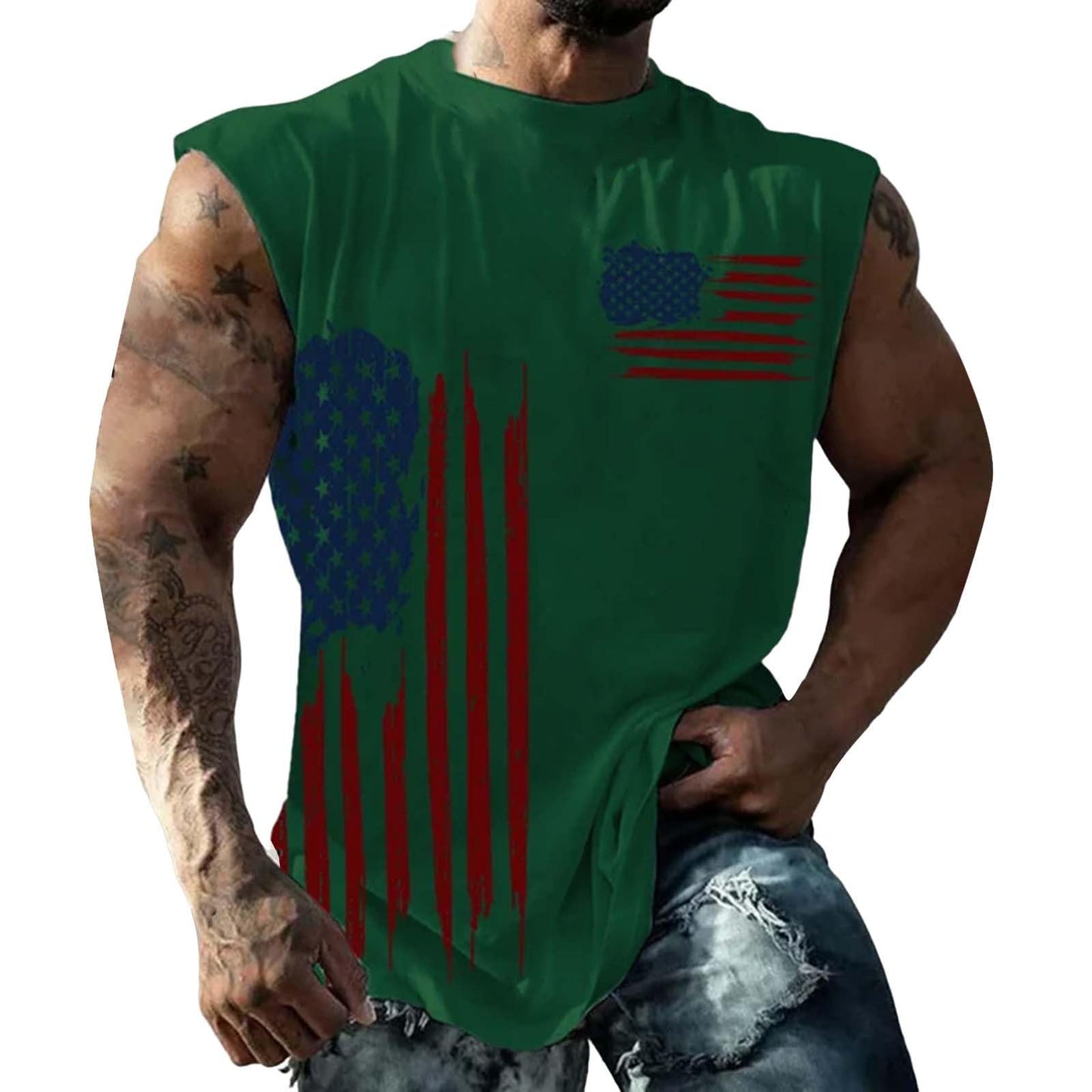 Generic Sleeveless American Flag Shirts for Men Patriotic Shirts Sleeveless T Shirts 4Th of Julys Tanks Muscle Shirts for Men Graphic, X-Large, Green-d