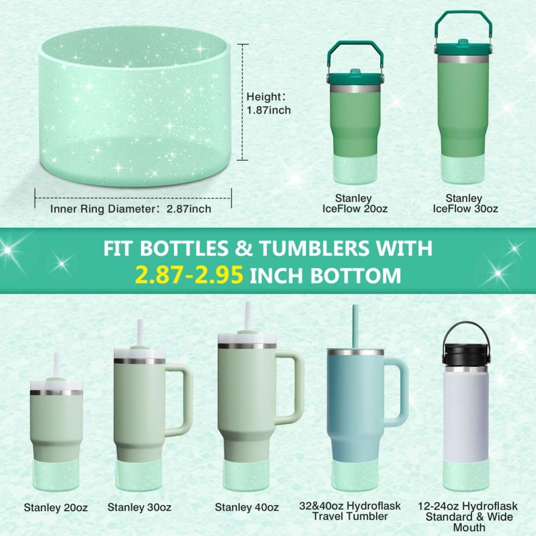WUQID 2 Pack Bling Silicone Boot Compatible with Stanley Quencher Adventure 40oz & Stanley IceFlow 20oz 30oz, Reduces Dents Protective Water Bottle Bottom Cover Sleeve Compatible with Stanley Tumbler