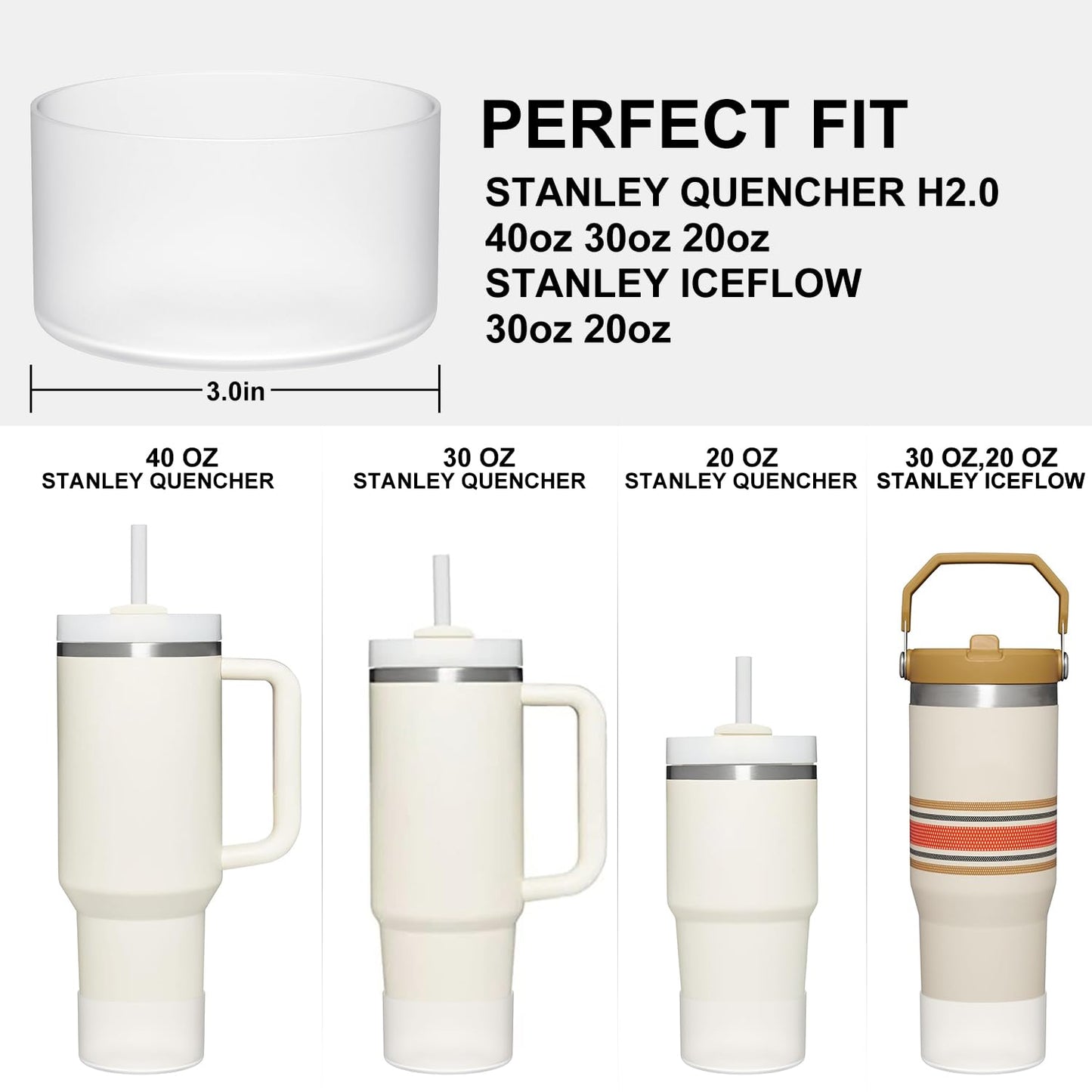 Affute Protective Silicone Boot for Stanley Quencher H2.0 40 30 20 oz & IceFlow Flip 30 20 oz, BPA Free Anti-Noise Anti-Scratch, Stanley Cup Protector Sleeve Cover Boot (Transparent)