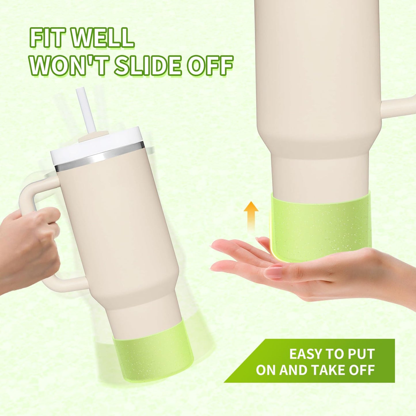 WUQID 2 Pack Bling Silicone Boot Compatible with Stanley Quencher Adventure 40oz & Stanley IceFlow 20oz 30oz, Reduces Dents Protective Water Bottle Bottom Cover Sleeve Compatible with Stanley Tumbler