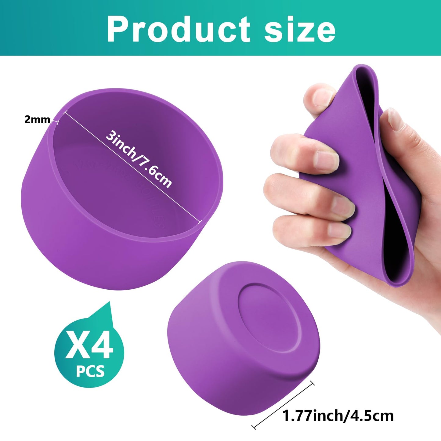 4Pack Silicone Boot for Stanley 40oz Quencher Adventure &Stanley IceFlow 30oz 20oz &Hydro Flask 12-40oz, Protective Cup Bottom Sleeve Cover Compatible with Stanley Cup Accessories (Purple)