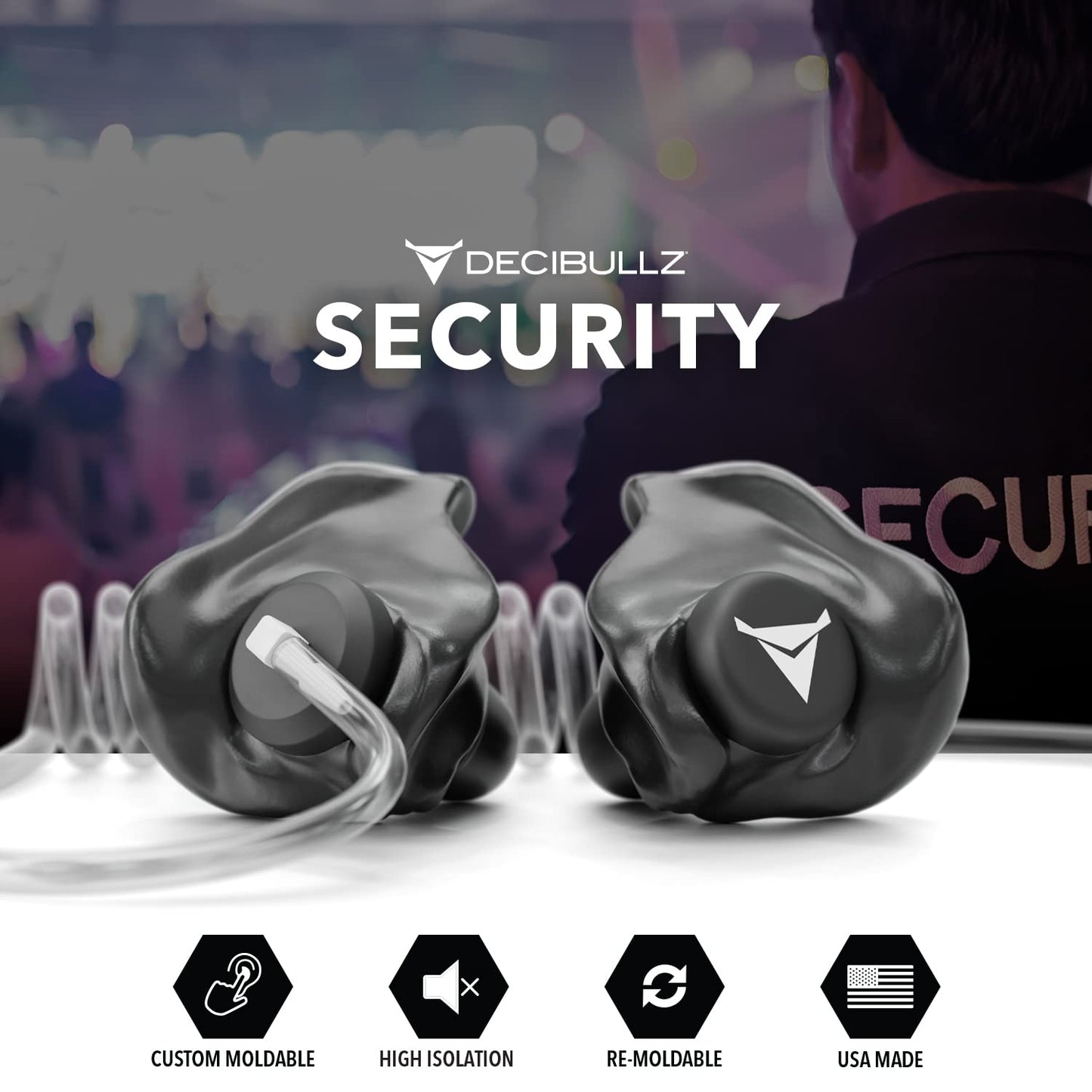 Decibullz Custom Molded Security Radio Surveillance Earpiece Set, Thermo-Fit Designed for Clear Acoustic Tube Radios, Isolation