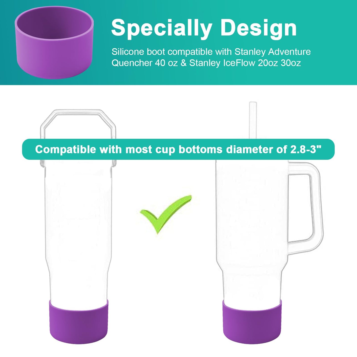 4Pack Silicone Boot for Stanley 40oz Quencher Adventure &Stanley IceFlow 30oz 20oz &Hydro Flask 12-40oz, Protective Cup Bottom Sleeve Cover Compatible with Stanley Cup Accessories (Purple)