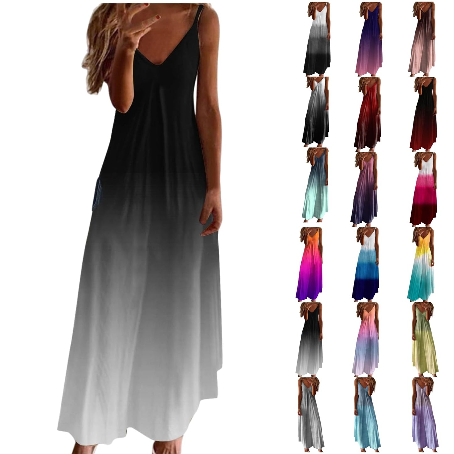 YFGEFTR Beach Vacation Dresses for Women Summer Dresses for Women 2024 Casual V-Neck Sleeveless Maxi Dress Spaghetti Strap Long Dress Bohemian Beach Sundress My Recent Orders