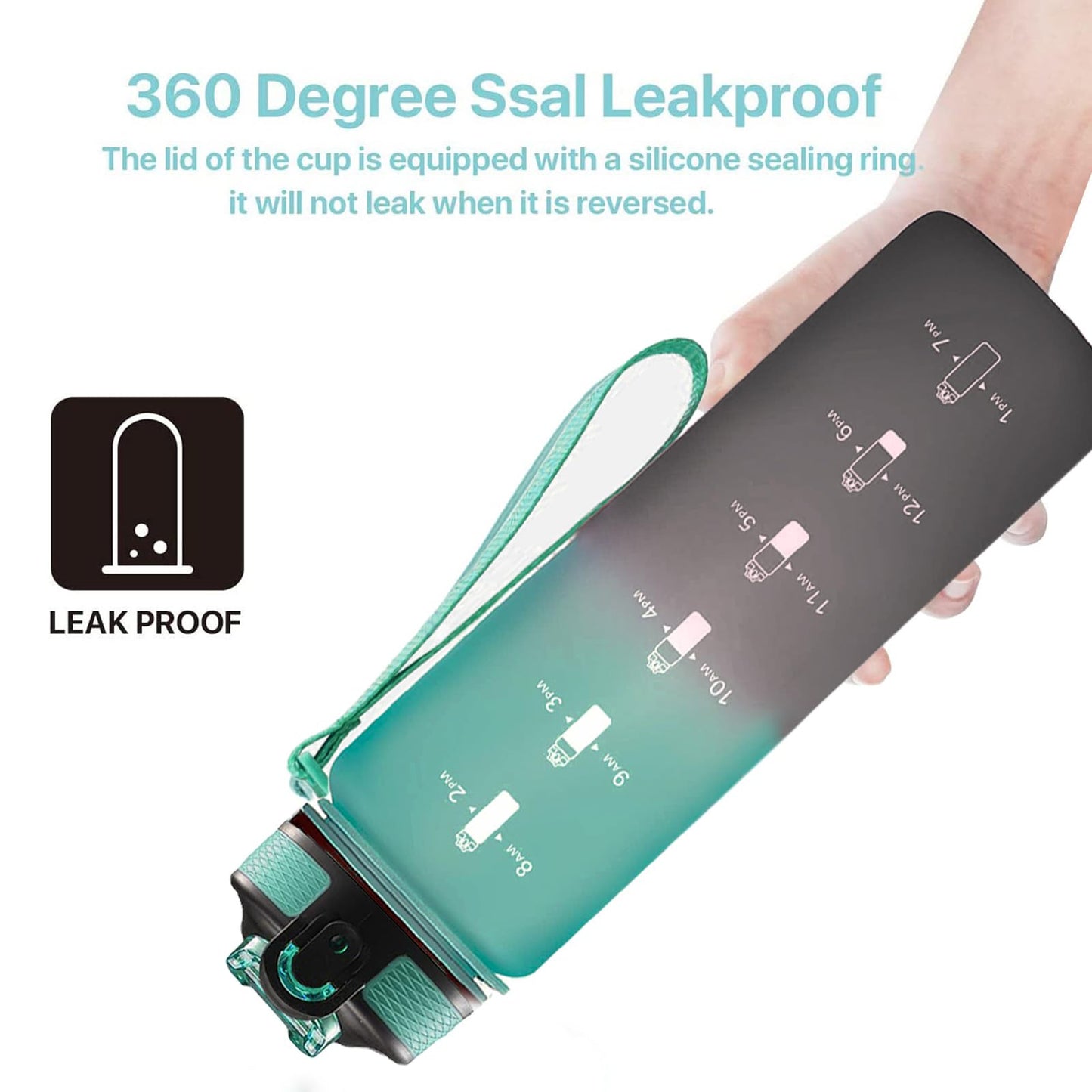 EYQ 32 oz Water Bottle with Time Marker, Carry Strap, Leak-Proof Tritan BPA-Free, Ensure You Drink Enough Water for Fitness, Gym, Camping, Outdoor Sports(green/black)