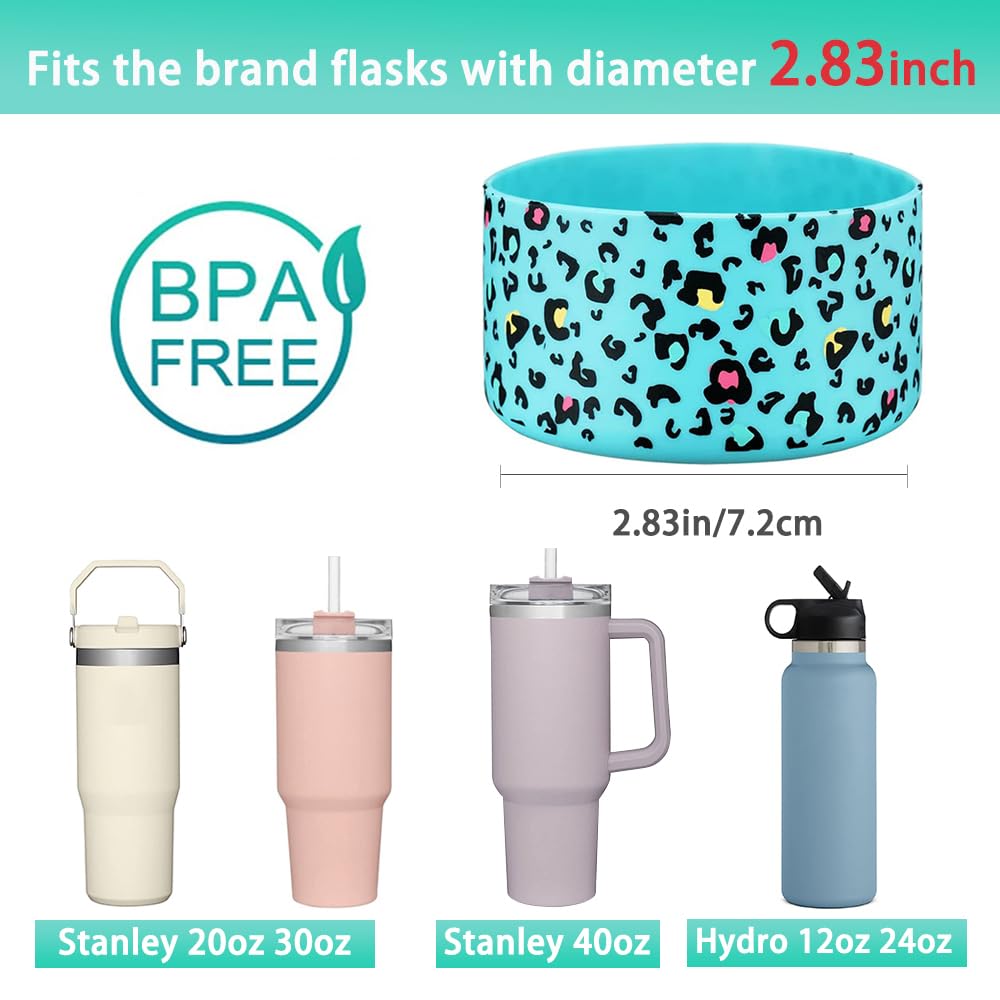 2 Pcs Tumbler Bottom Protector Boot for Stanley Quencher Adventure 40oz & Stanley IceFlow 20oz 30oz and Compatible with Hydro Flask Water Bottle 12oz 21oz 24oz Stealth Landing (Green/carnation leo)