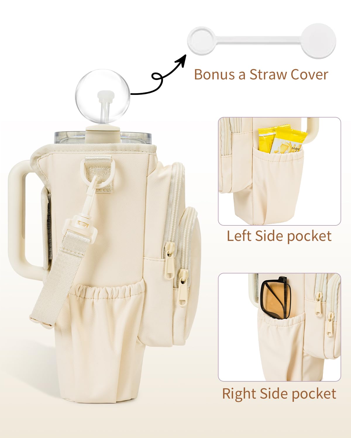 Water Bottle Carrier Bag with Phone Pocket for Stanley Brumate era 40oz Insulated Water Bottle Holder Pouch with Strap Water Bottle Bag with Straw Cover for Stanley Cup Accessories Patent Pending