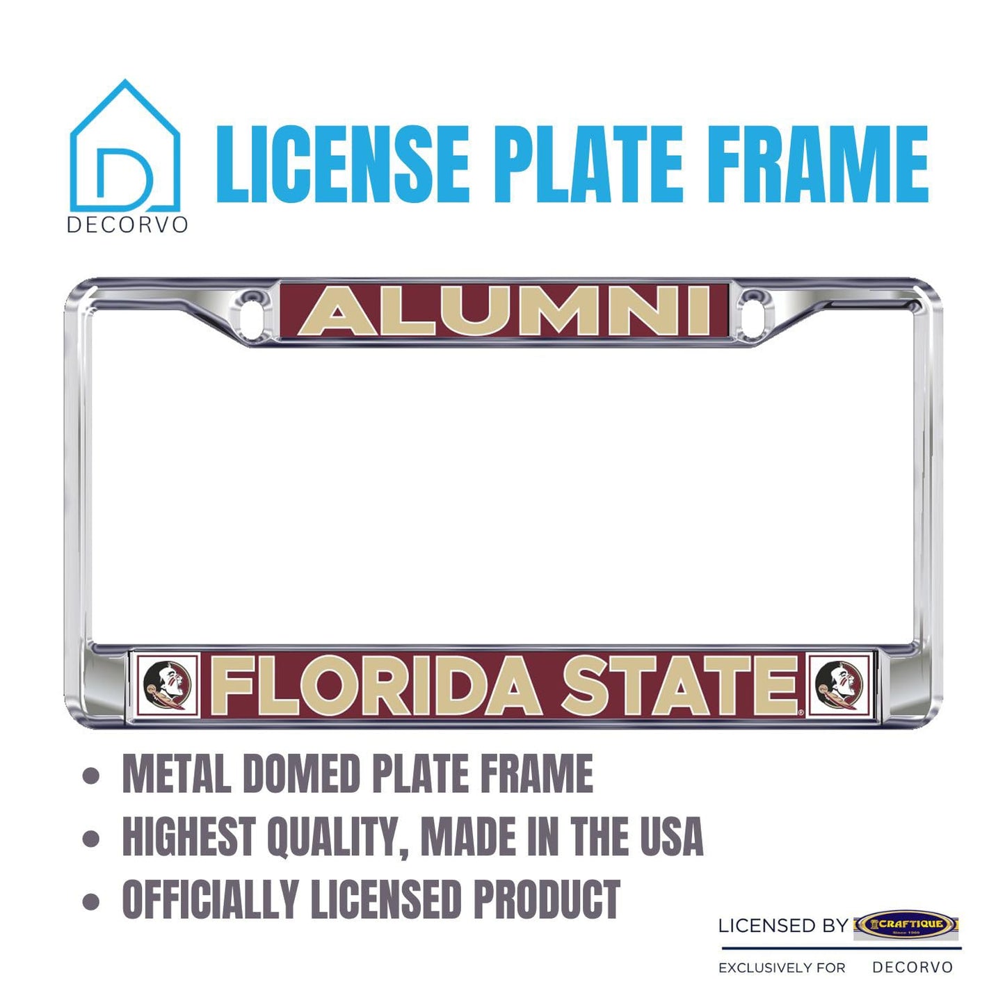 Decorvo Florida State Alumni License Plate Frame - Florida State Seminoles Car Truck Accessory