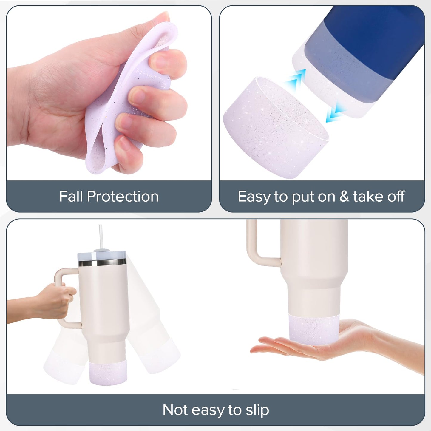 Cadolen Glitter Silicone Boot, 2 PCS for Stanley Boot, Compatible with 30 40oz Stanley Cup, Slip/Scratch/Noise Protector for Stanley Accessories and More Bottles/Tumblers Bottom of 2.8-2.95in
